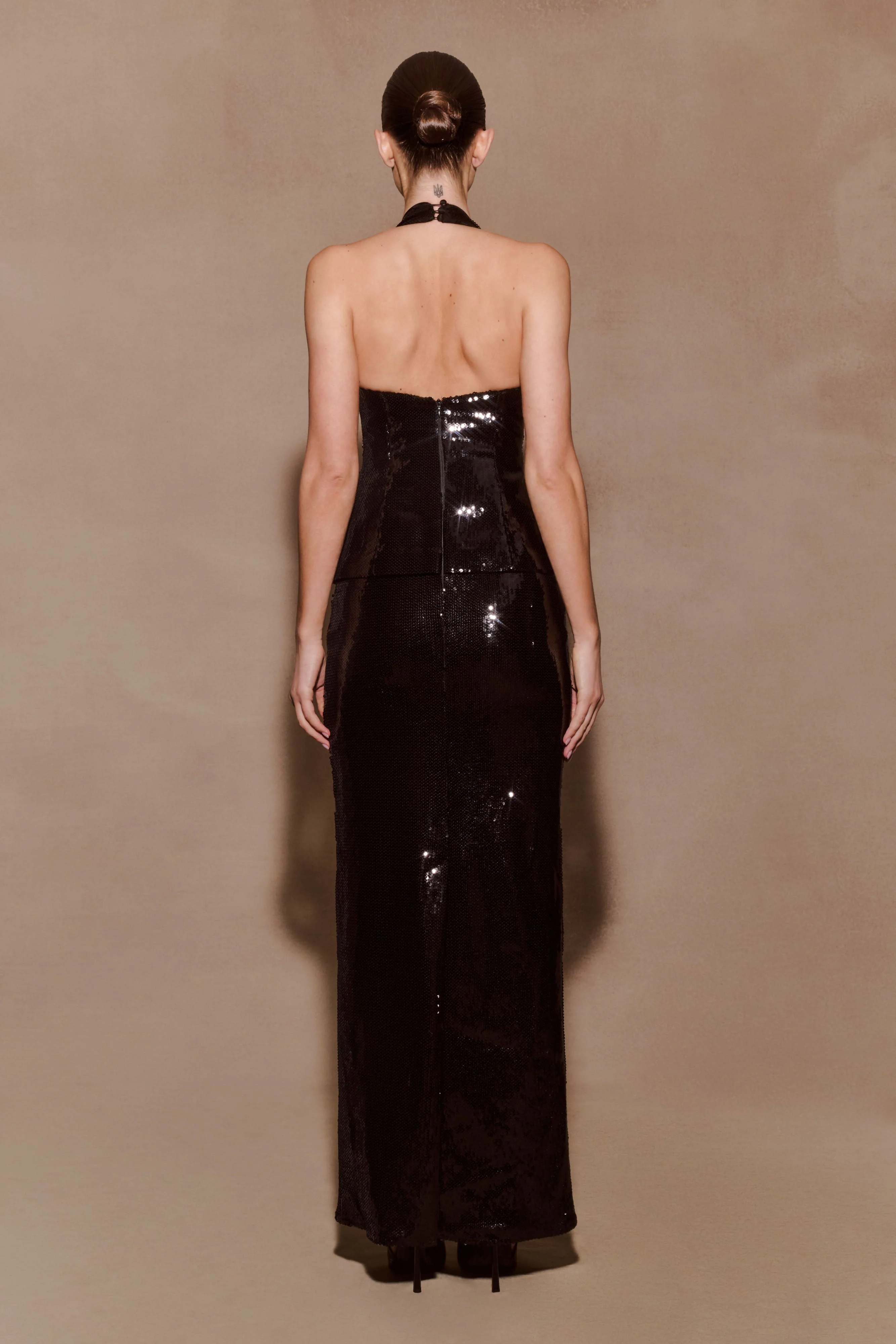 Bertie Sequin Peplum Halter Maxi Dress - Black - Image 2