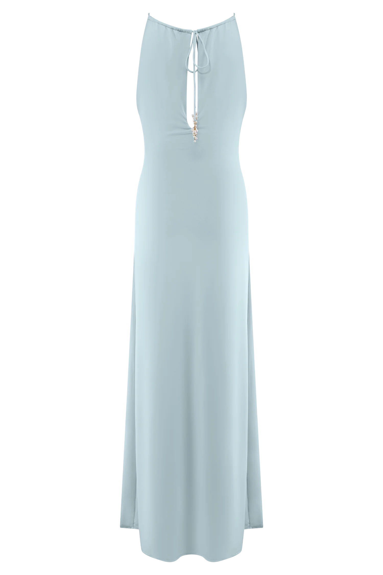 Beryl Slinky Maxi Dress With Pearls - Pale Blue - Image 5
