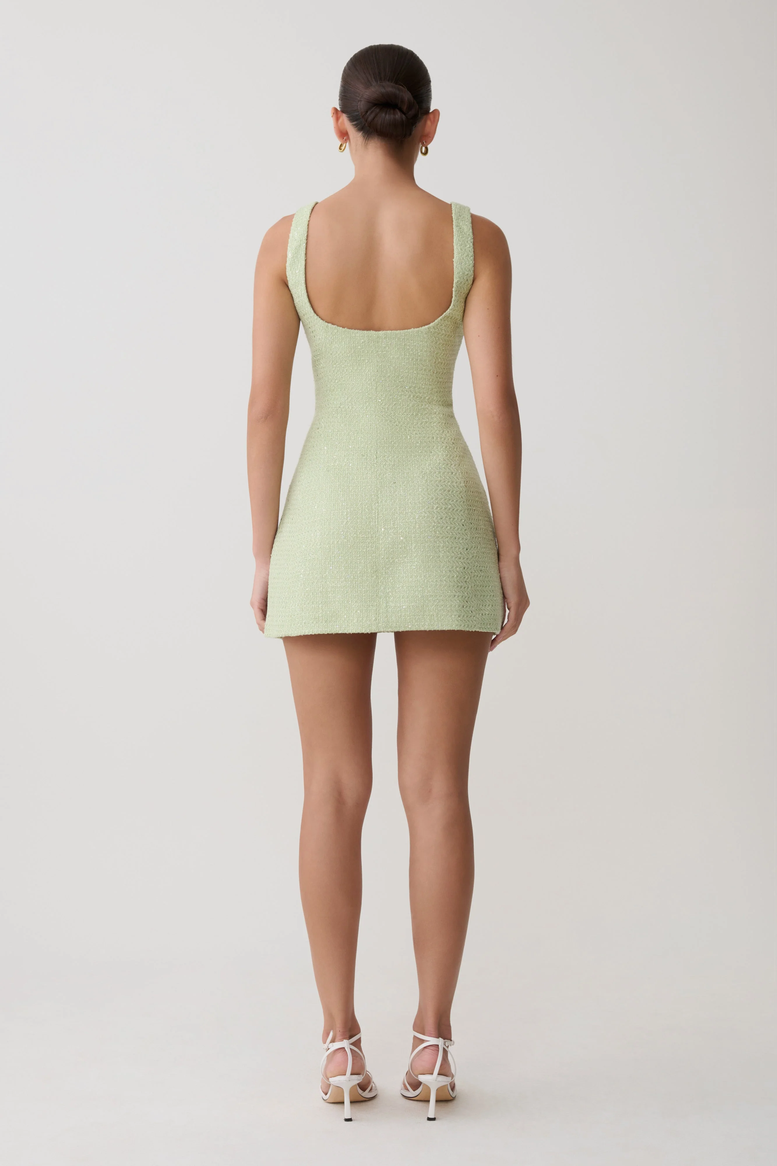 Beth Tweed Mini Dress - Pastel Green - Image 2