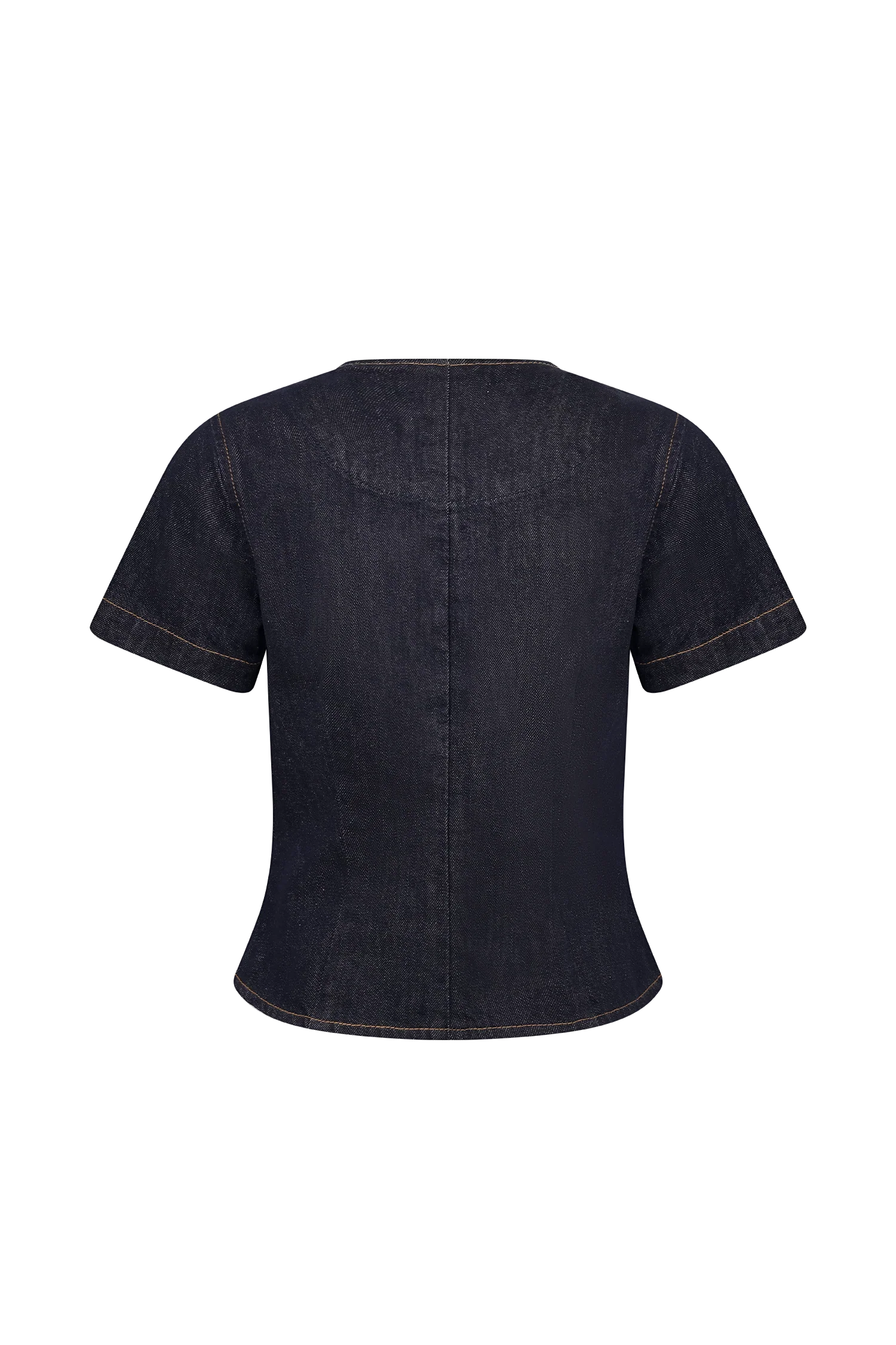 Bethany Short Sleeve Buttoned Denim Top - Washed Indigo Blue - Image 9