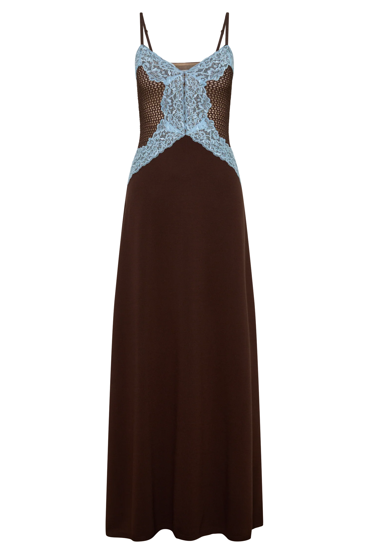 Bray Knit & Lace Maxi Dress - Chocolate/Blue - Image 9