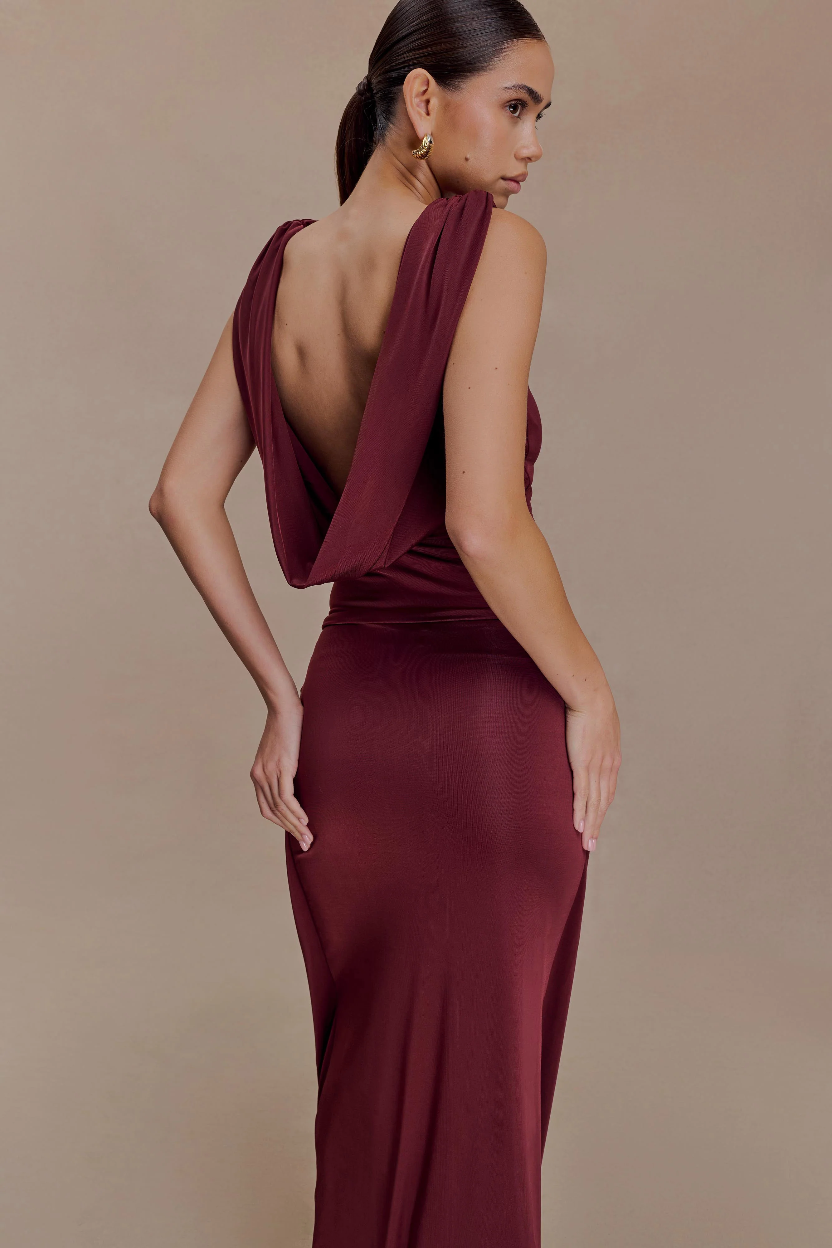 Bridget Slinky Cowl Back Top - Burgundy