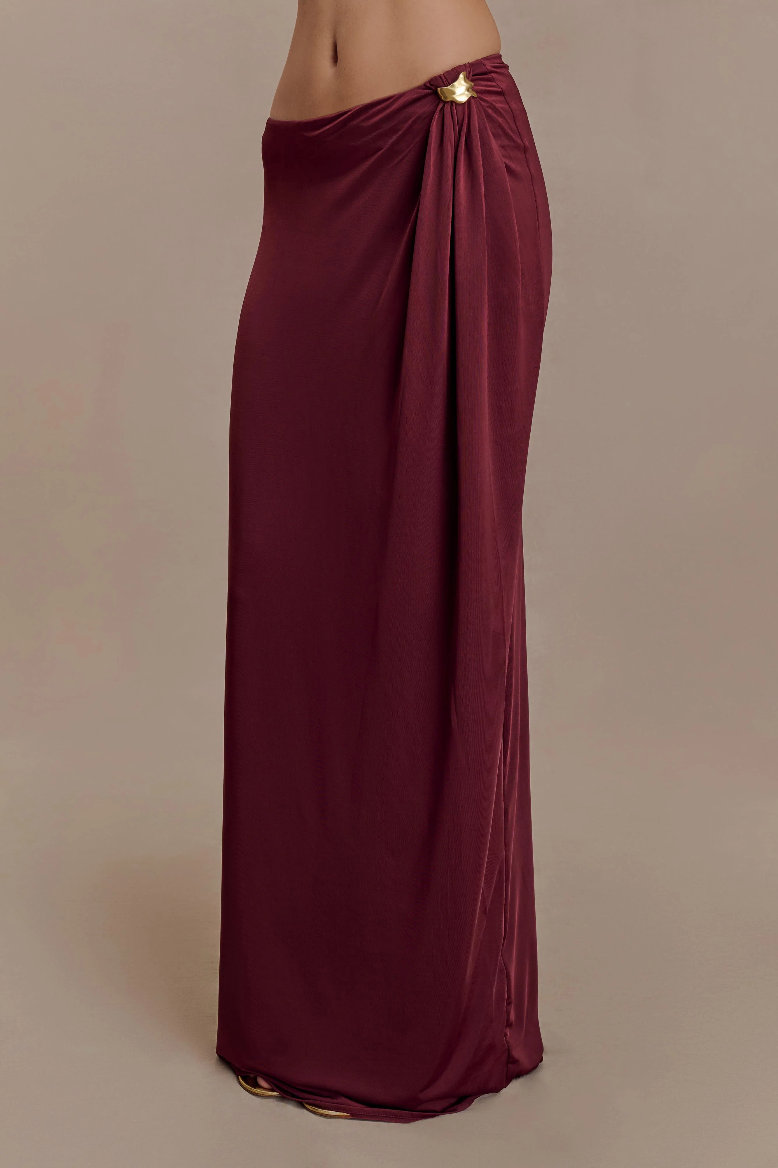 Bridget Slinky Maxi Skirt With Hardware - Burgundy - Image 4