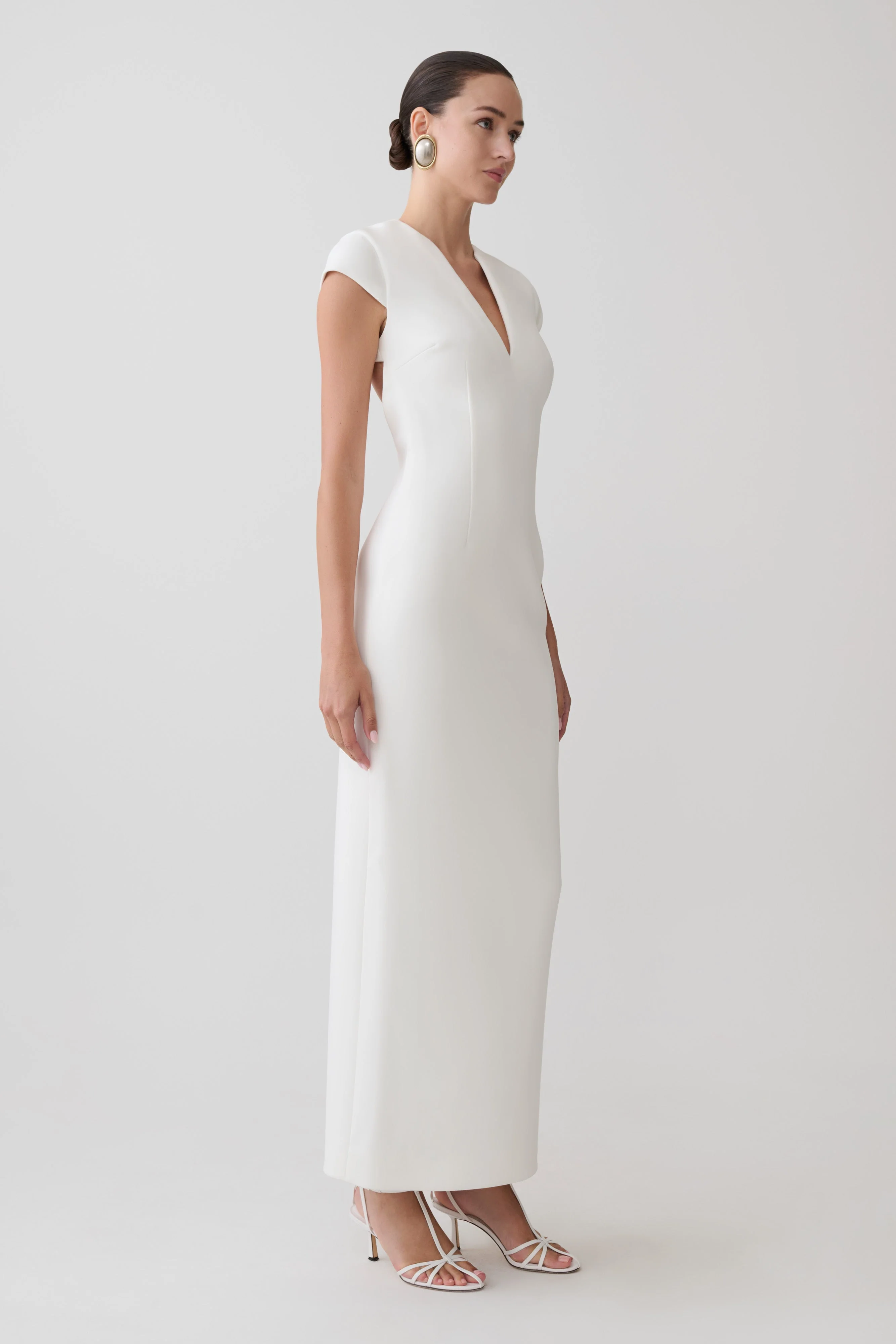 Briella V Neck Suiting Maxi Dress - Ivory - Image 2