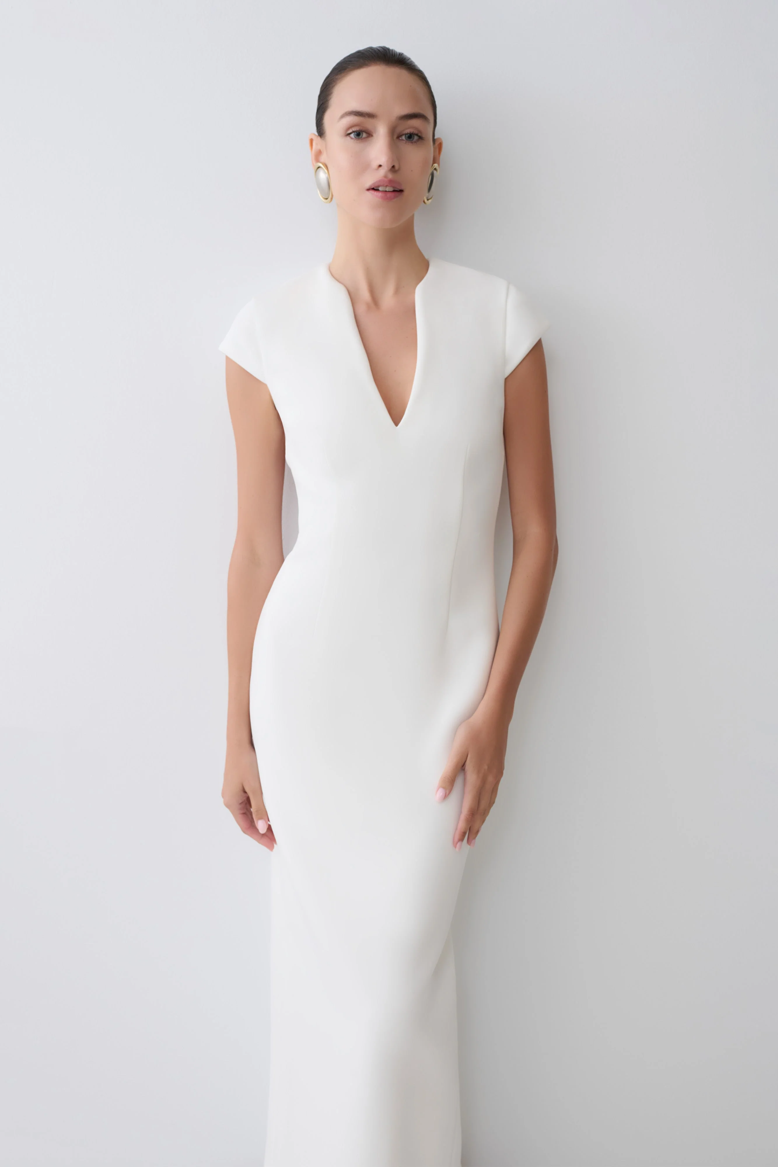 Briella V Neck Suiting Maxi Dress - Ivory - Image 4
