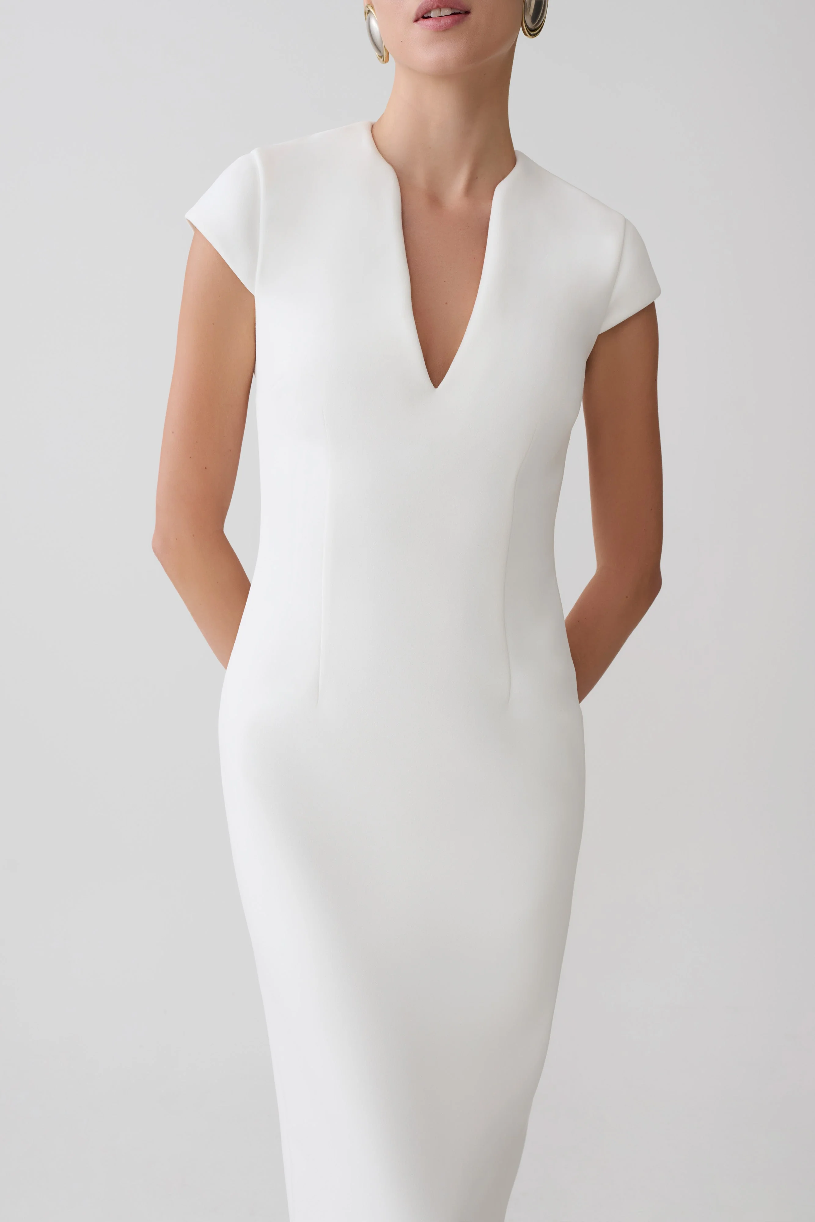Briella V Neck Suiting Maxi Dress - Ivory - Image 5