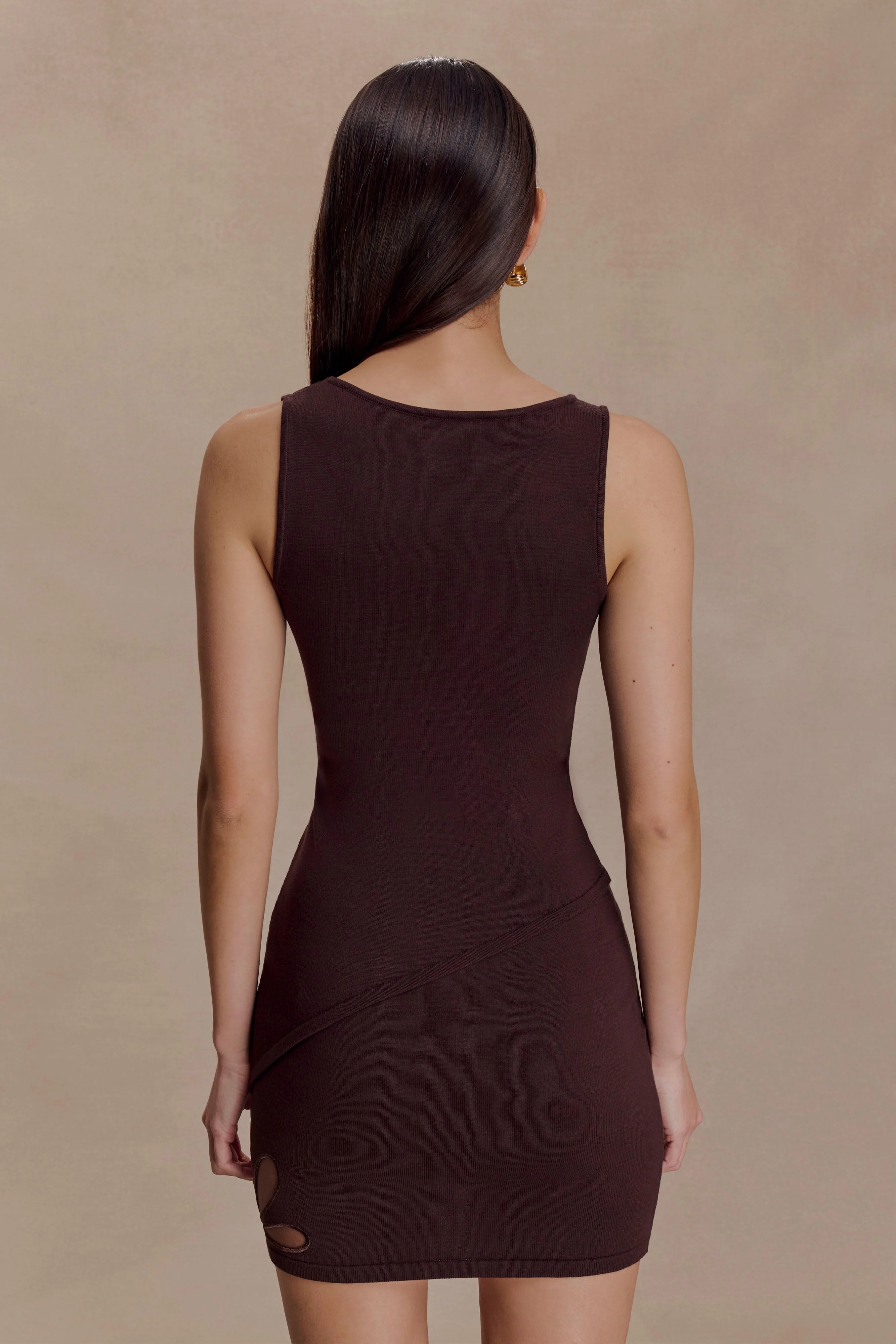 Brock Asymmetrical Neckline Knit Top - Dark Chocolate - Image 2