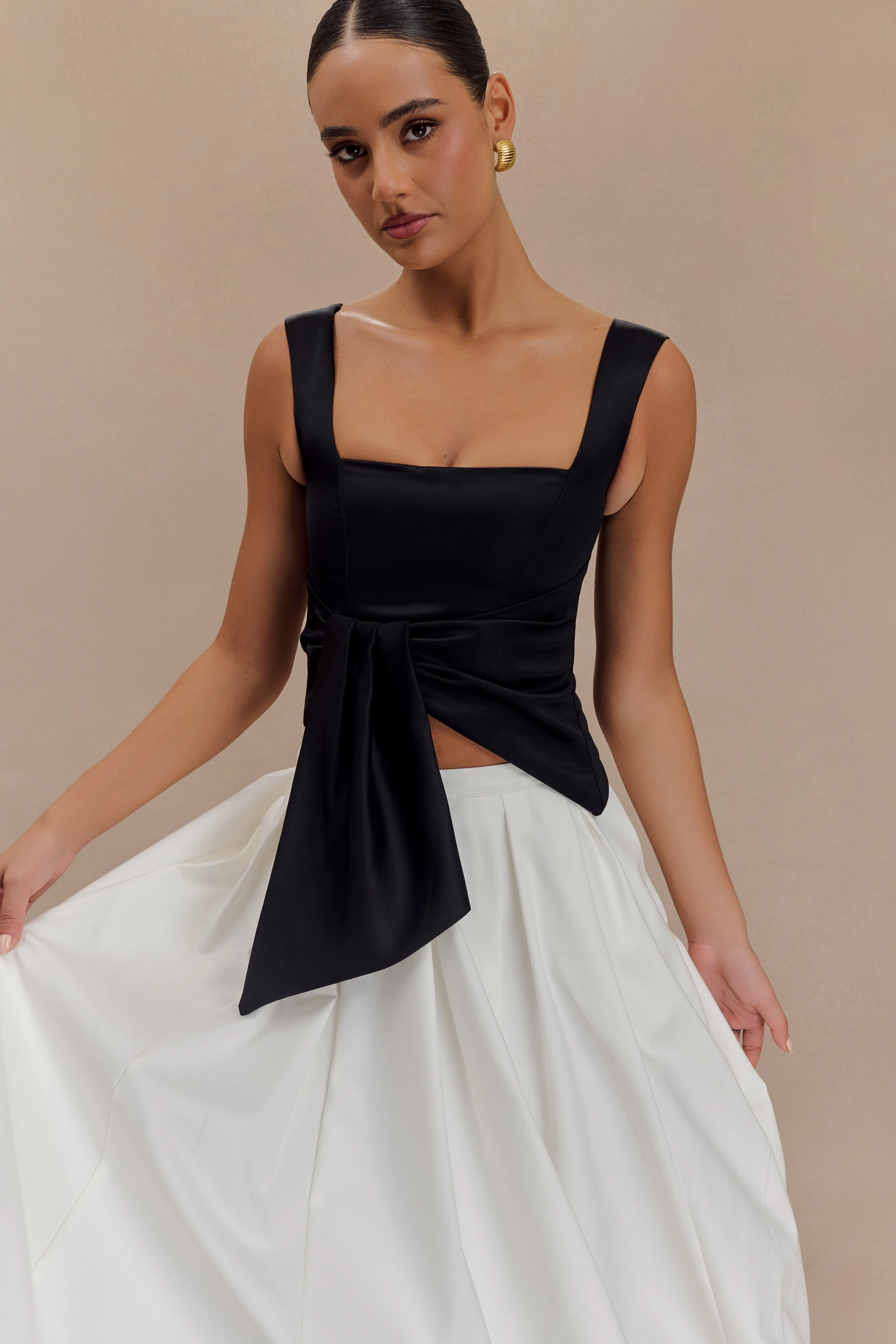 Bryony Satin Structured Sleeveless Top - Black - Image 4