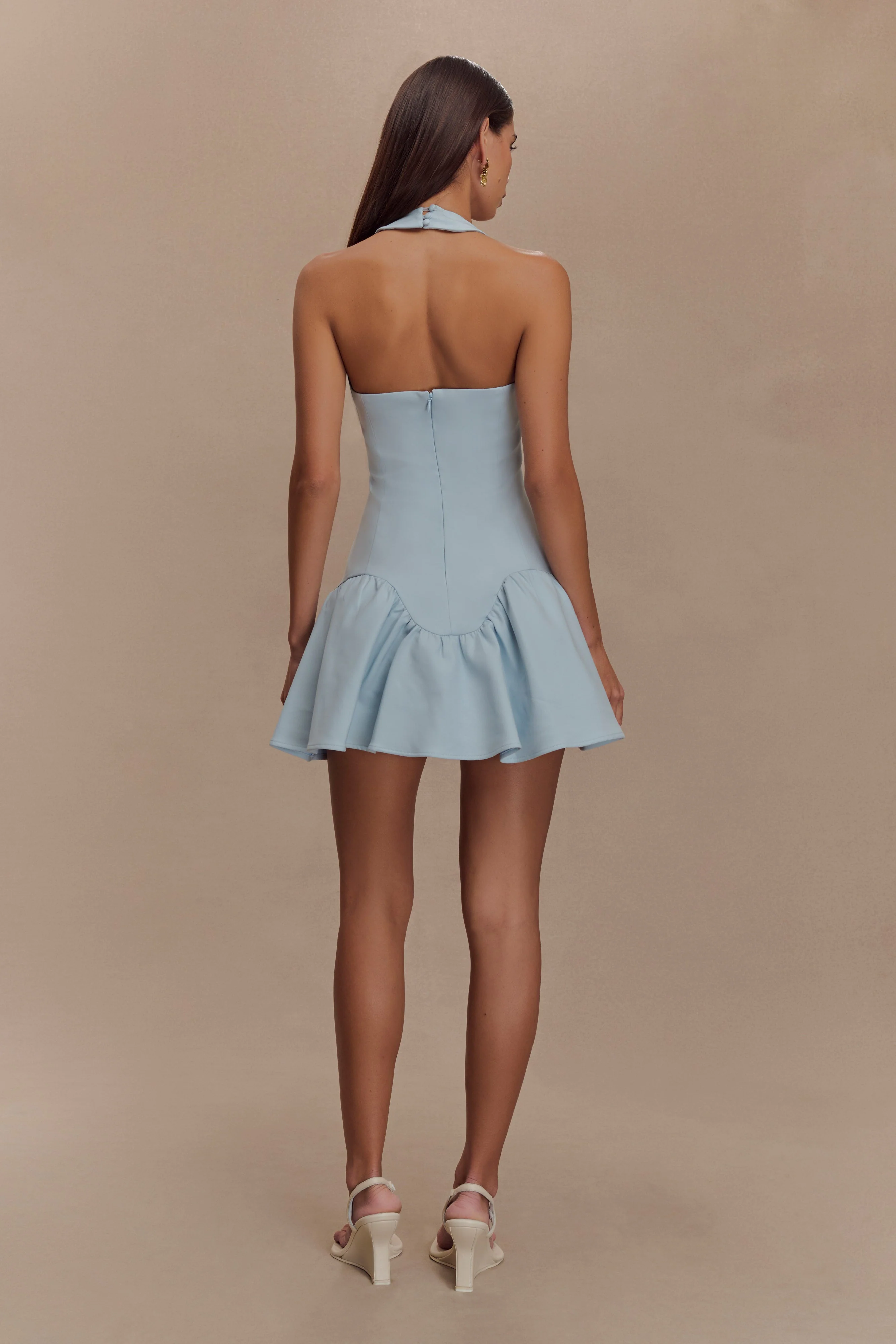 Calipso Halter Mini Dress - Cornflower Blue - Image 2