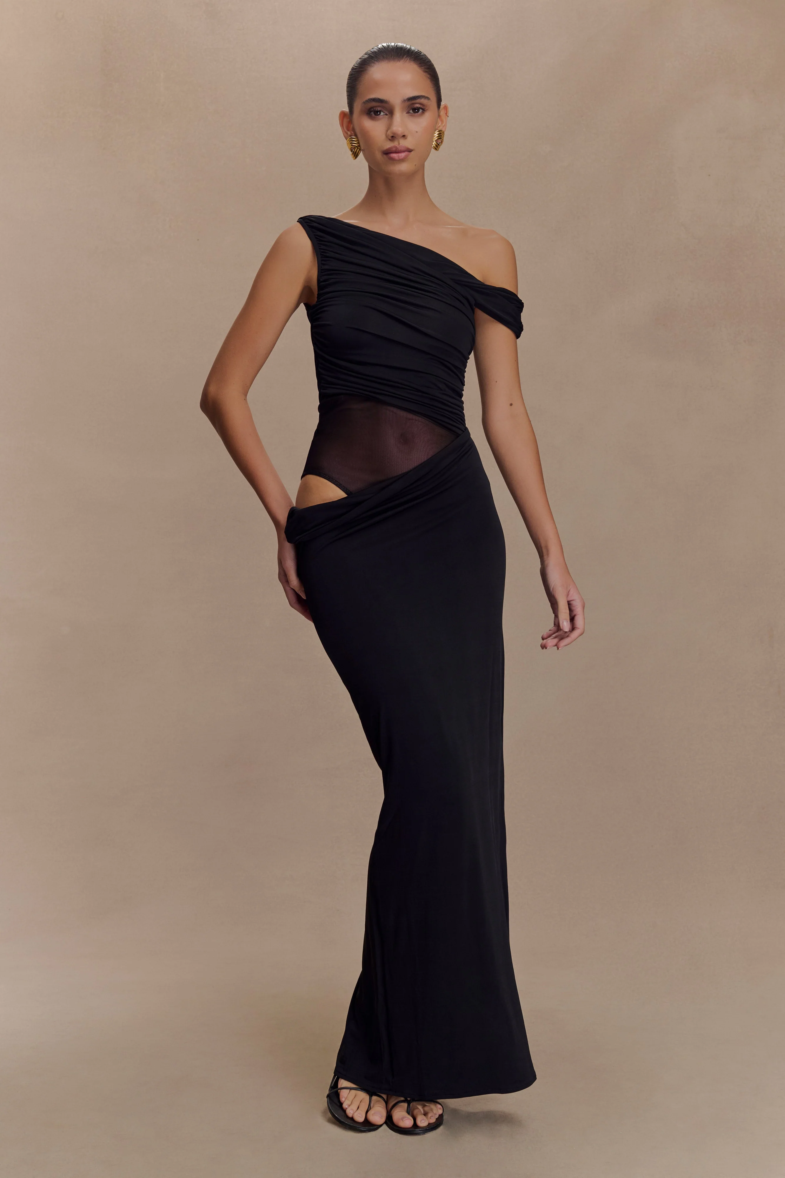 Callen One Shoulder Slinky Maxi Dress - Black - Image 5