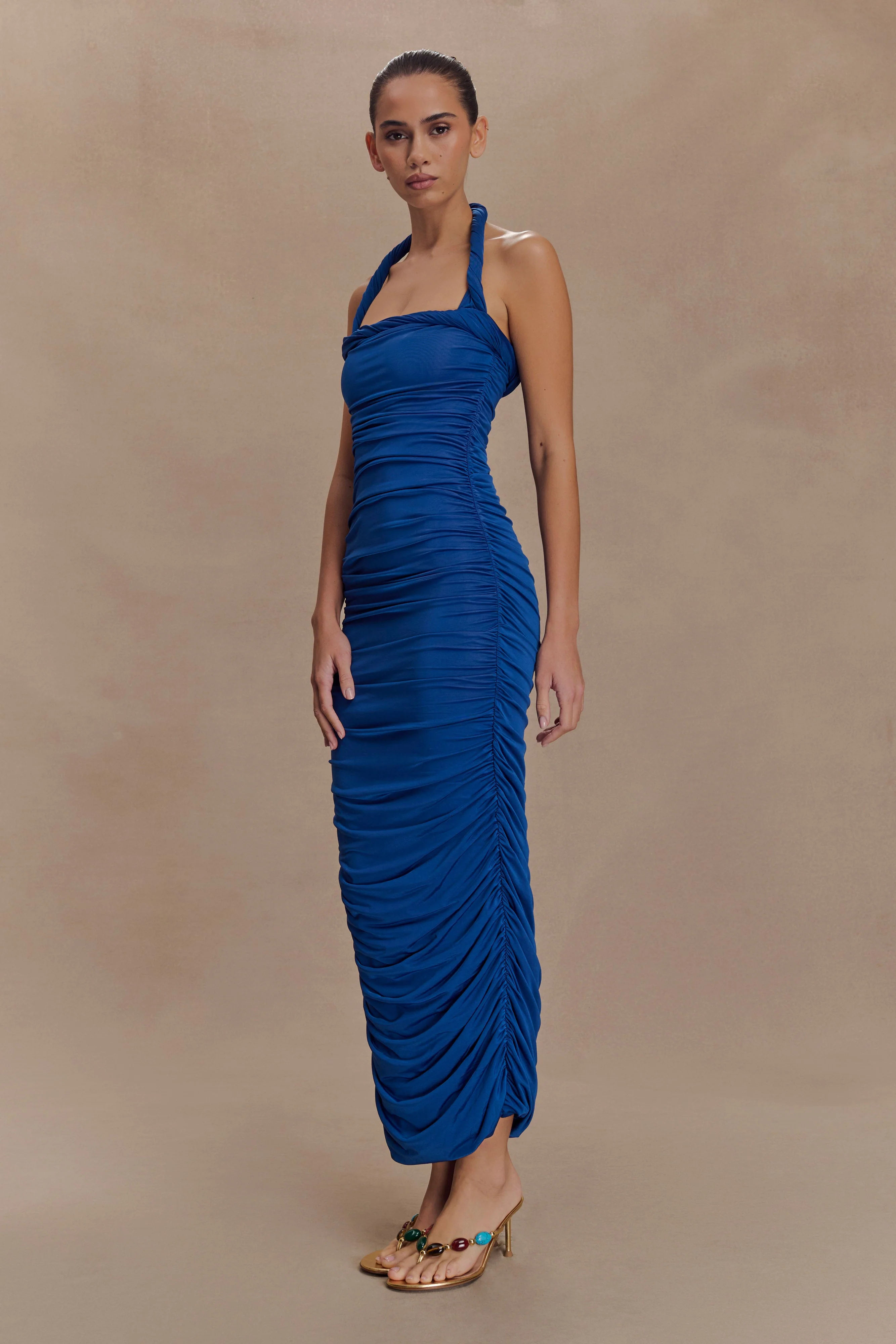 Camila Ruched Halter Midi Dress - Cobalt - Image 5