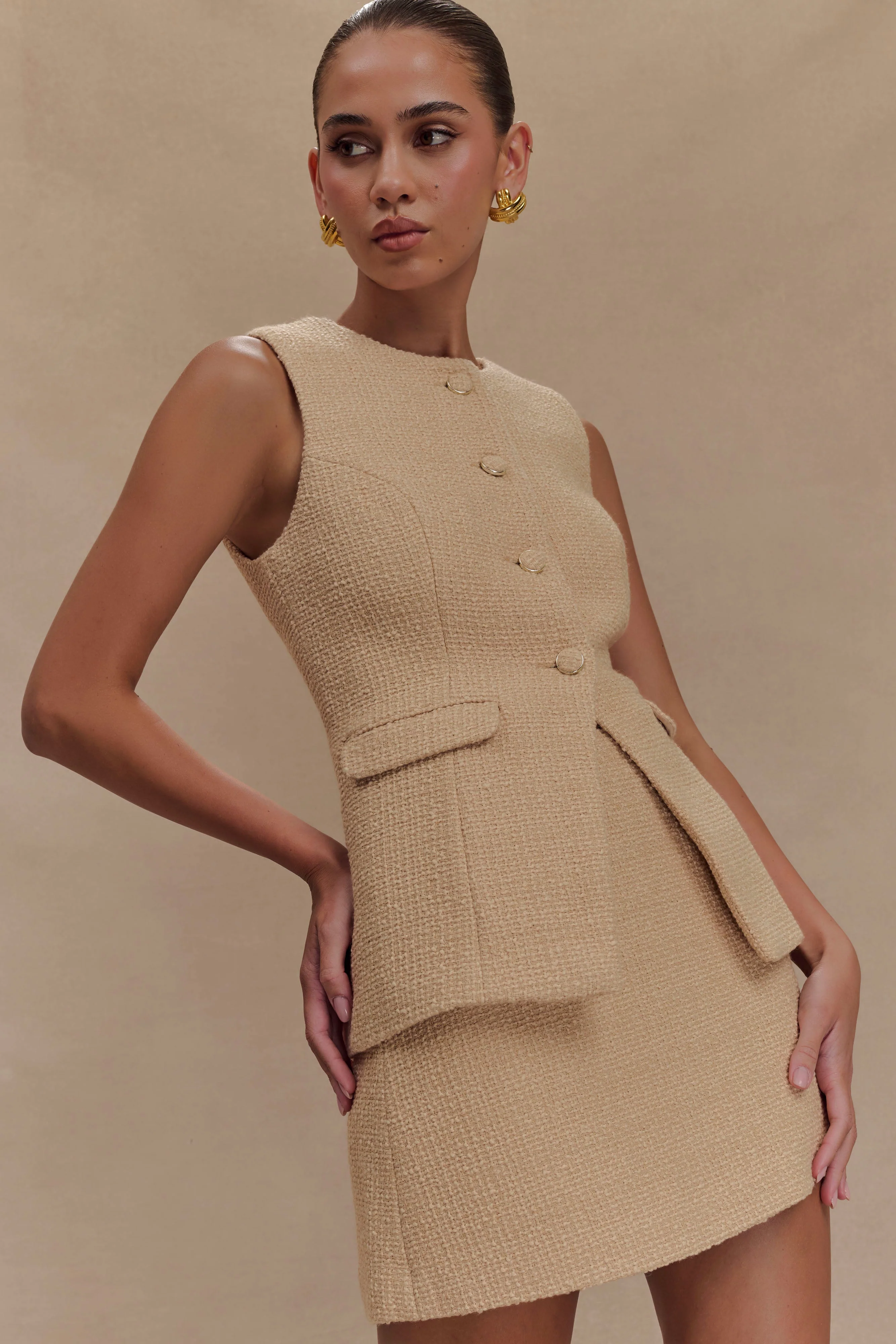 Camilla Boucle Sleeveless Vest - Light Taupe - Image 3