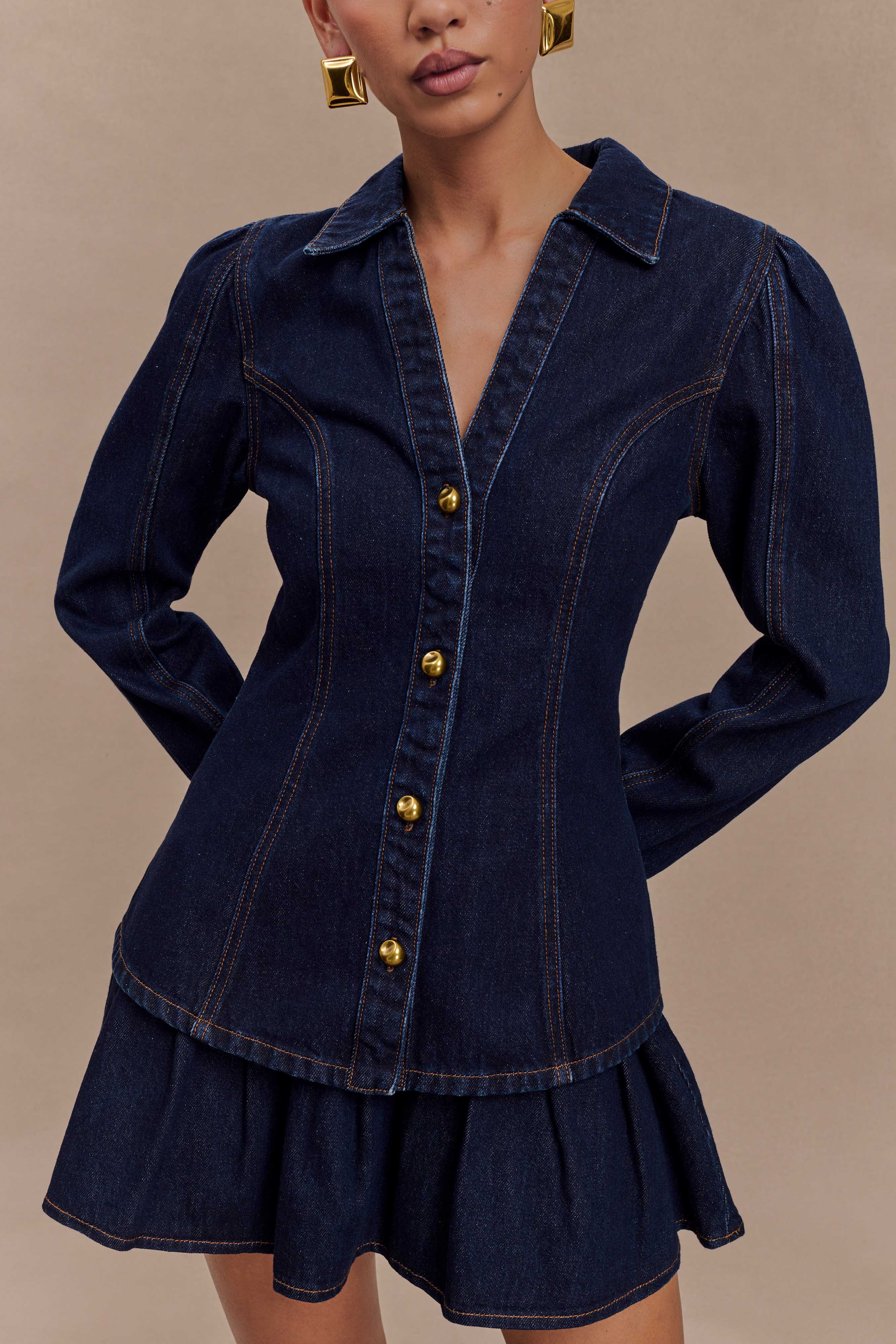 Candice Pleated Denim Mini Skirt - Indigo Blue - Image 3