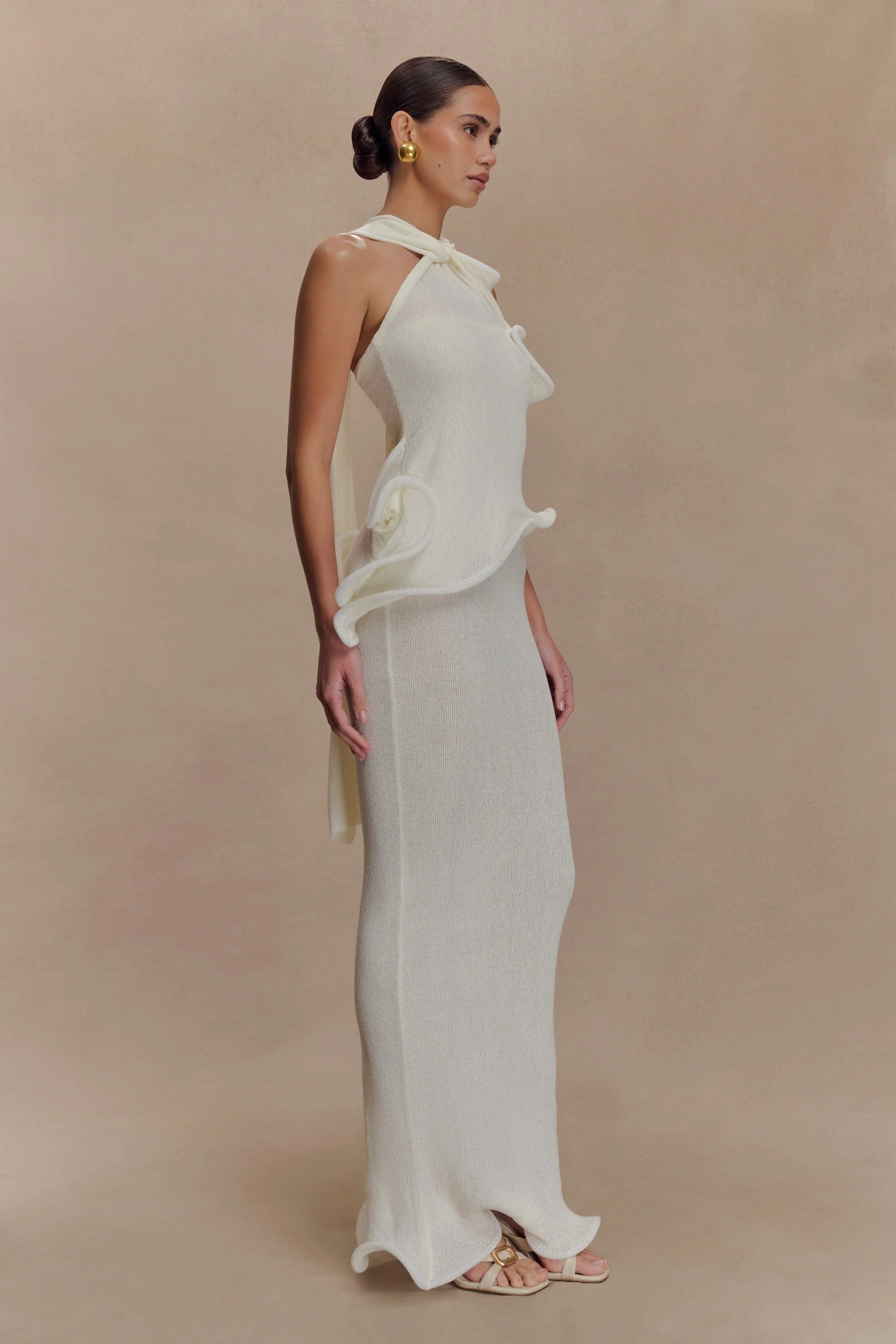 Caprice Halter Knit Maxi Dress - White - Image 5