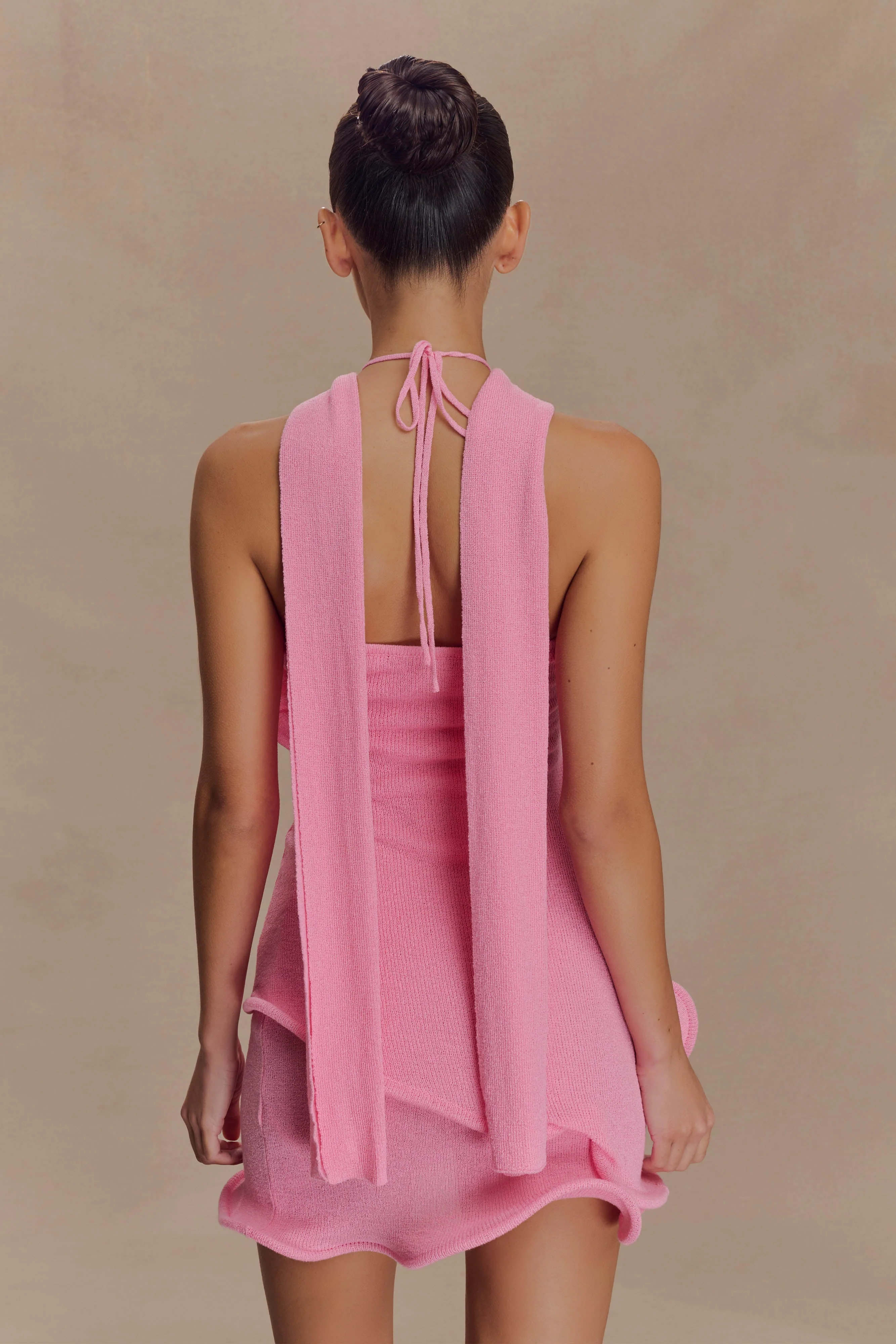Caprice Halter Knit Mini Dress - Bubblegum Pink - Image 3