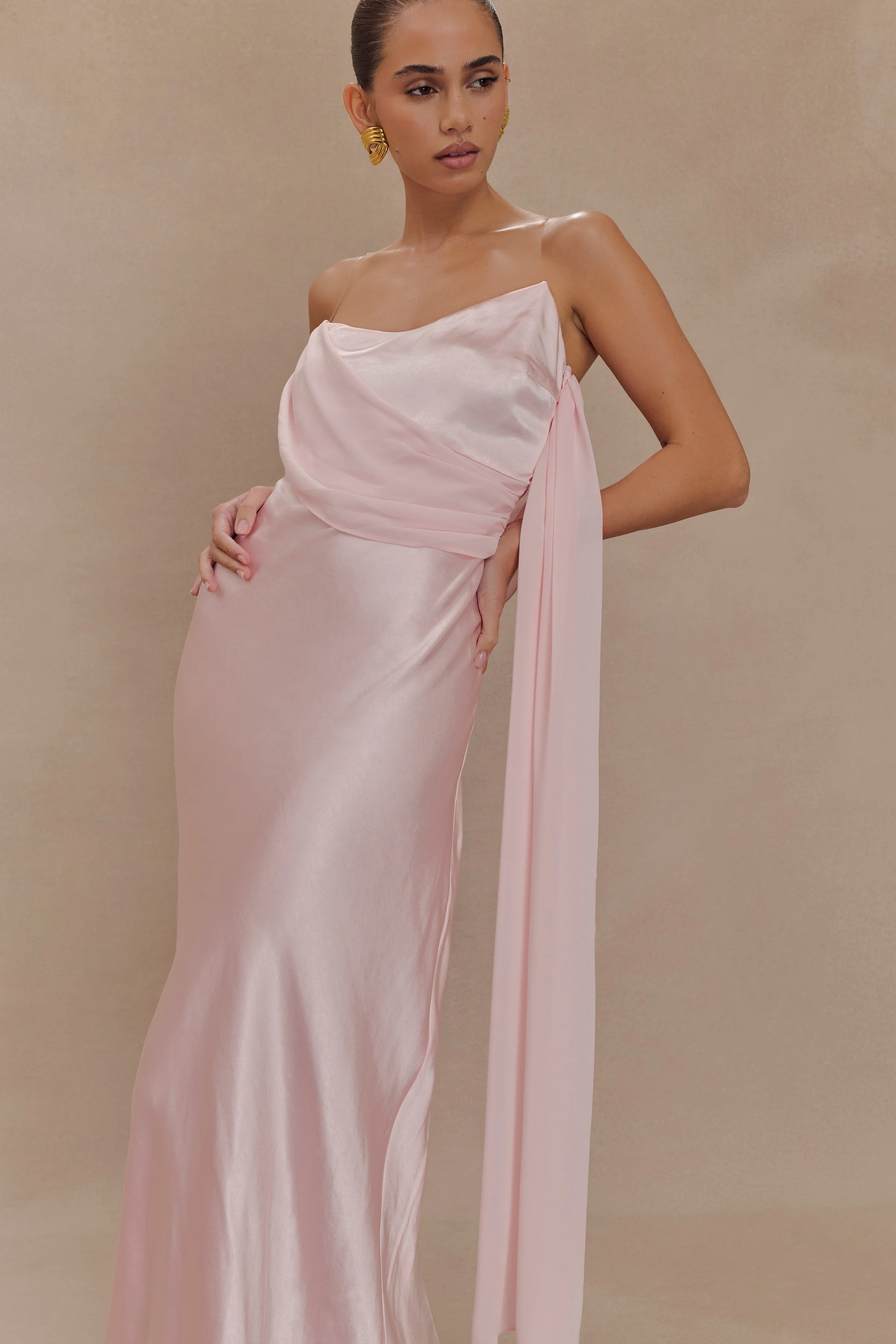 Carah Satin And Chiffon Maxi Dress - Pale Pink - Image 4