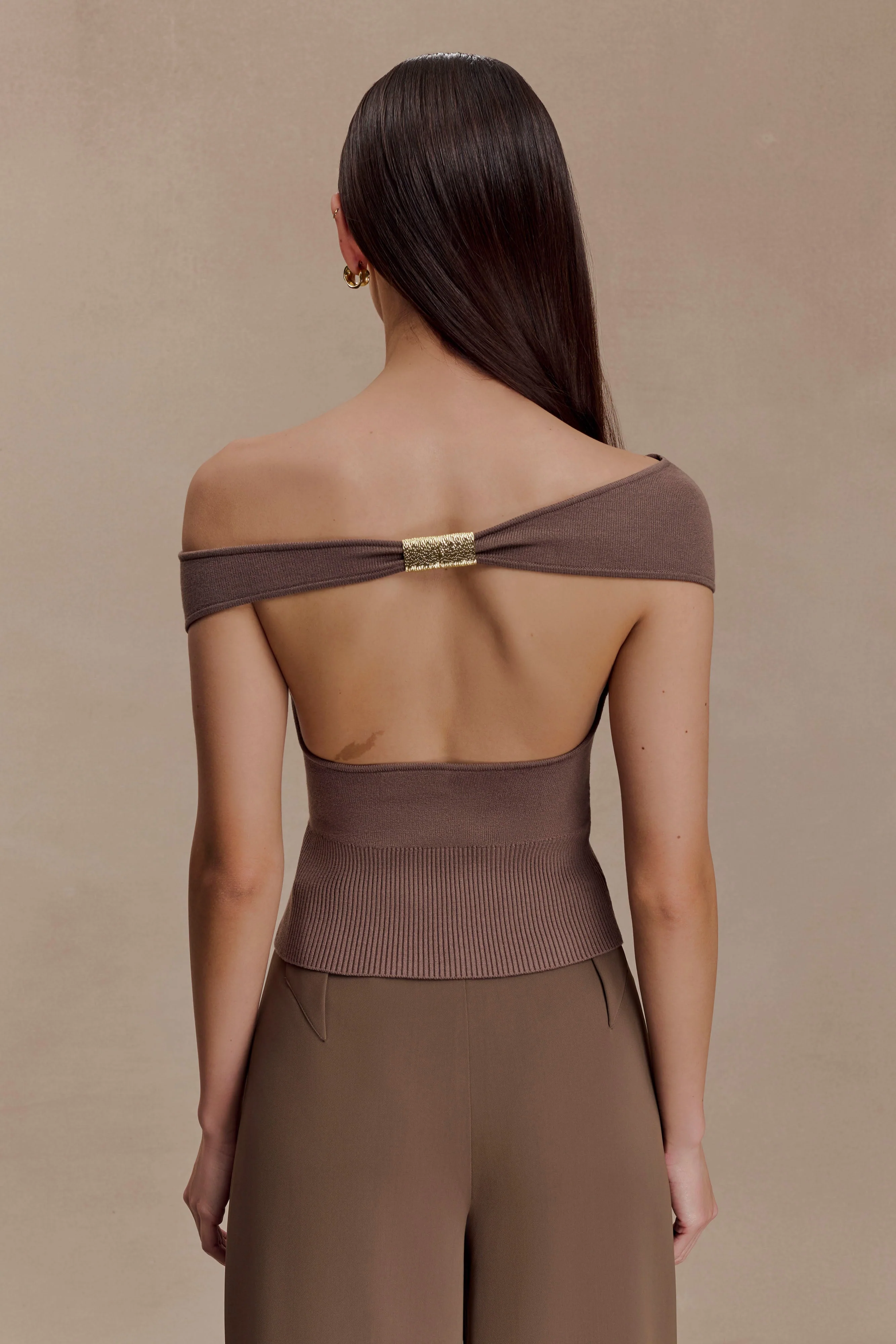 Carley Off Shoulder Knit Top - Cacao Brown - Image 2