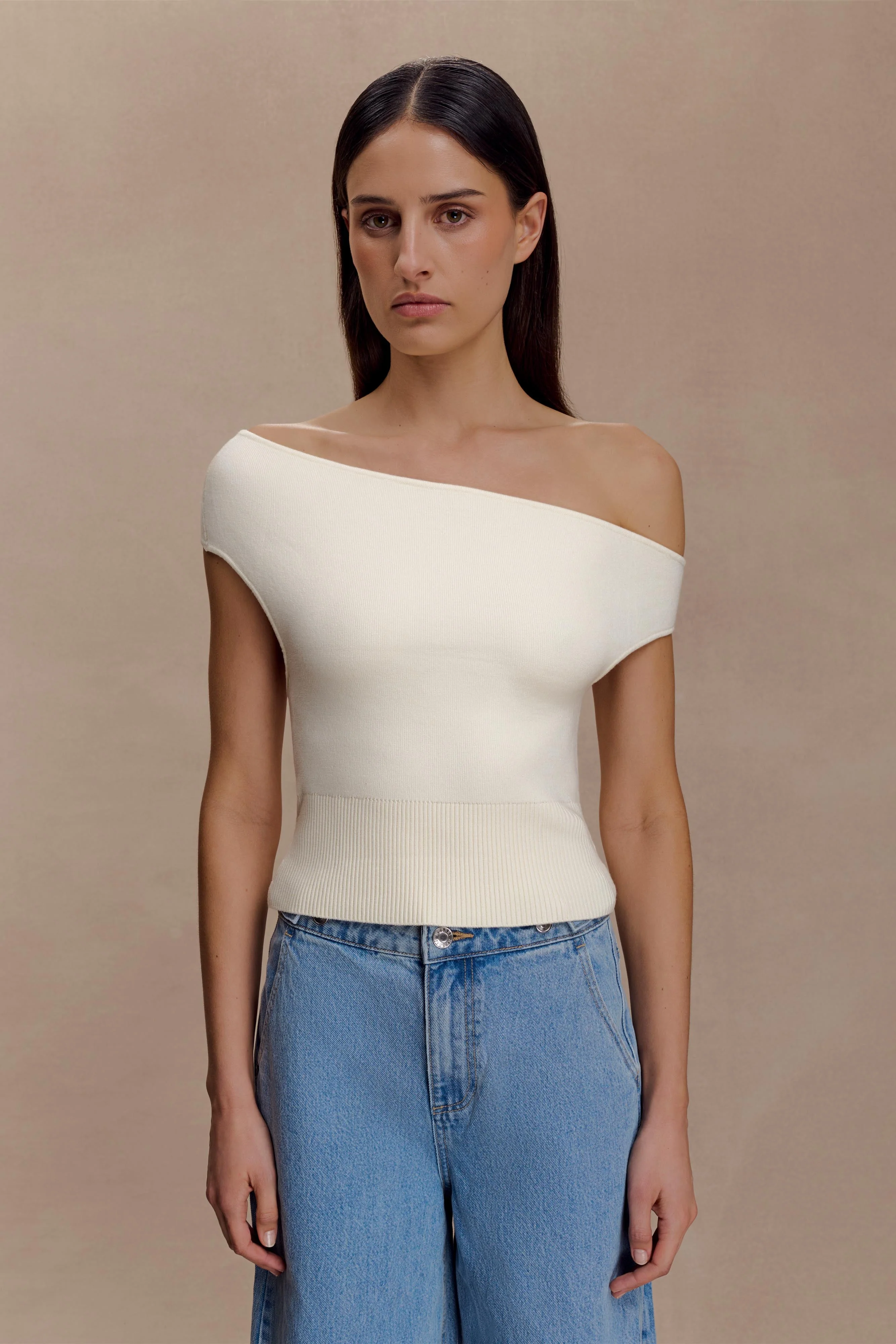 Carley Off Shoulder Knit Top - Ivory - Image 8