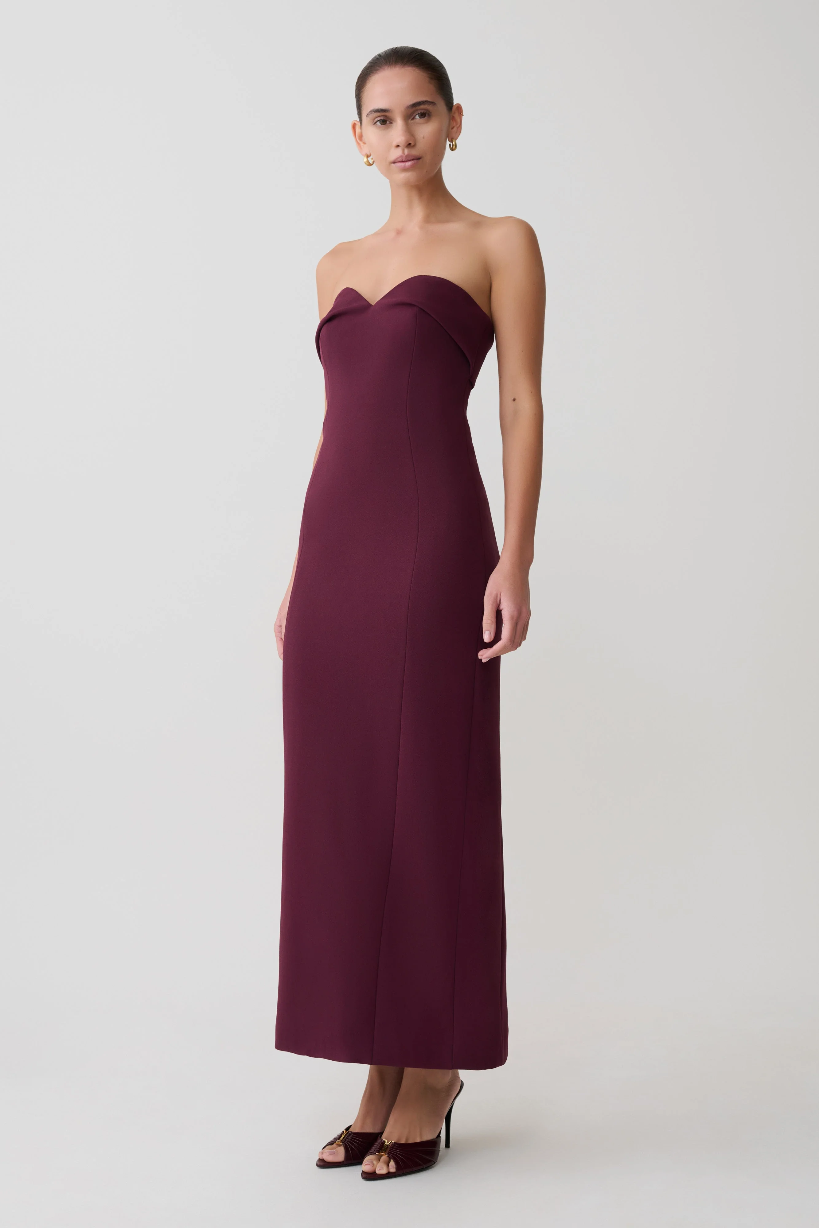 Cary Folded Strapless Crepe Midi Dress - Wine - Image 3