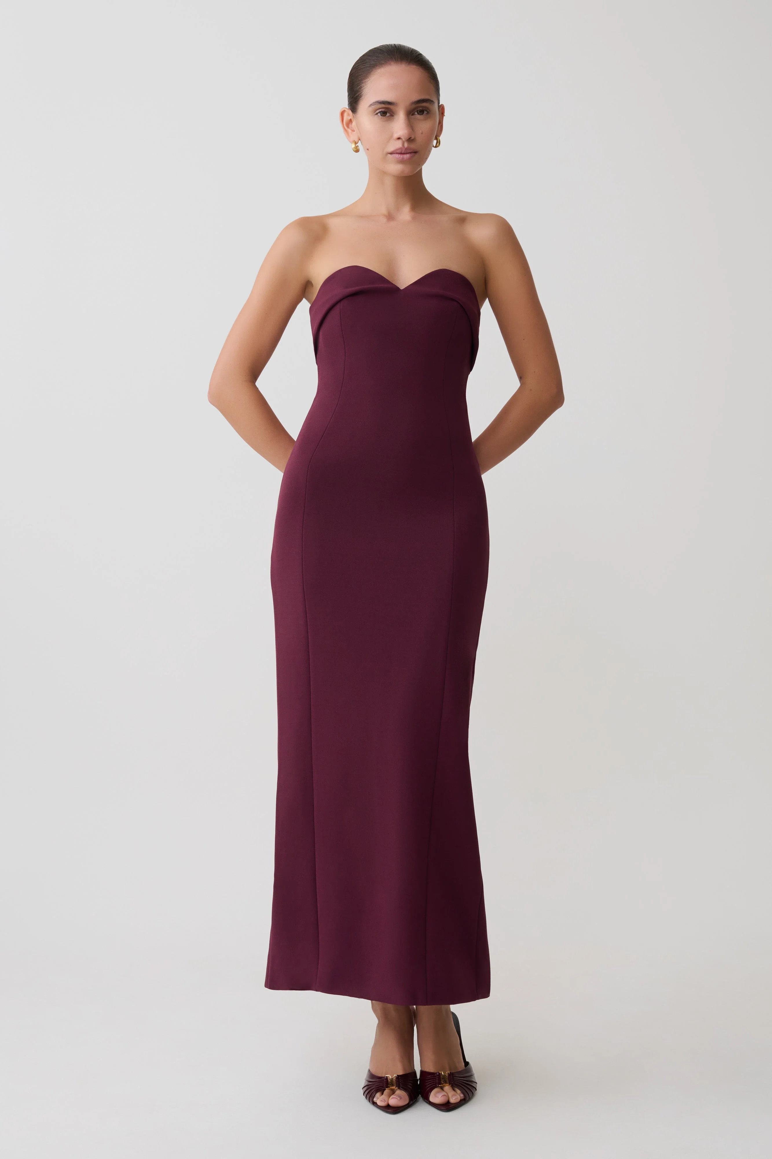Cary Folded Strapless Crepe Midi Dress - Wine - Image 4