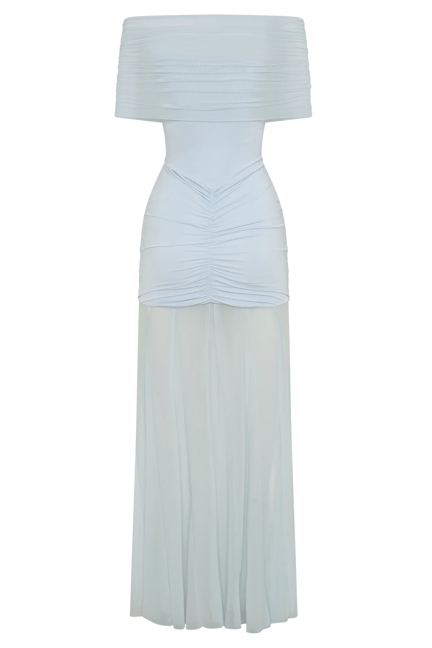 Caspian Slinky And Mesh Off Shoulder Maxi Dress - Pale Blue - Image 8