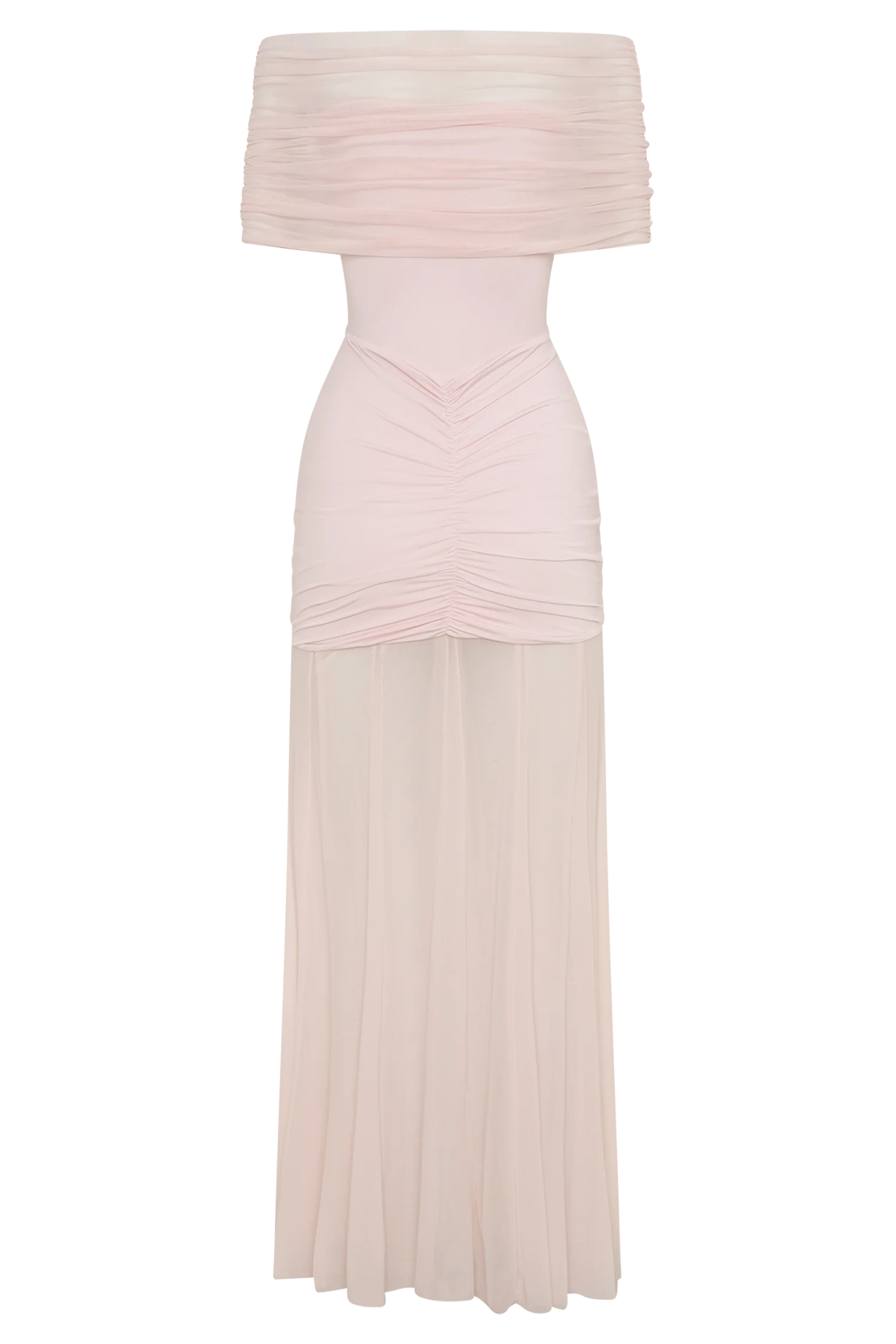 Caspian Slinky And Mesh Off Shoulder Maxi Dress - Pale Pink - Image 8