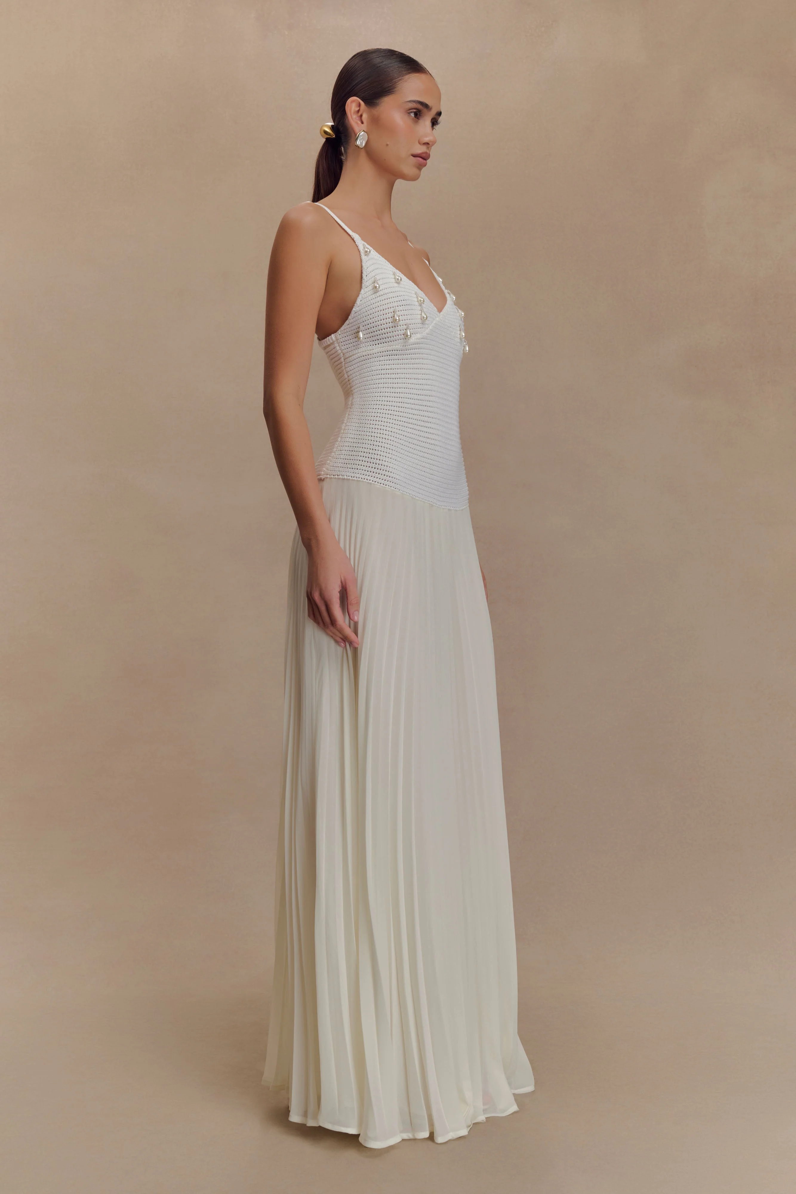 Catherine Crochet Pearl Maxi Dress - White - Image 2