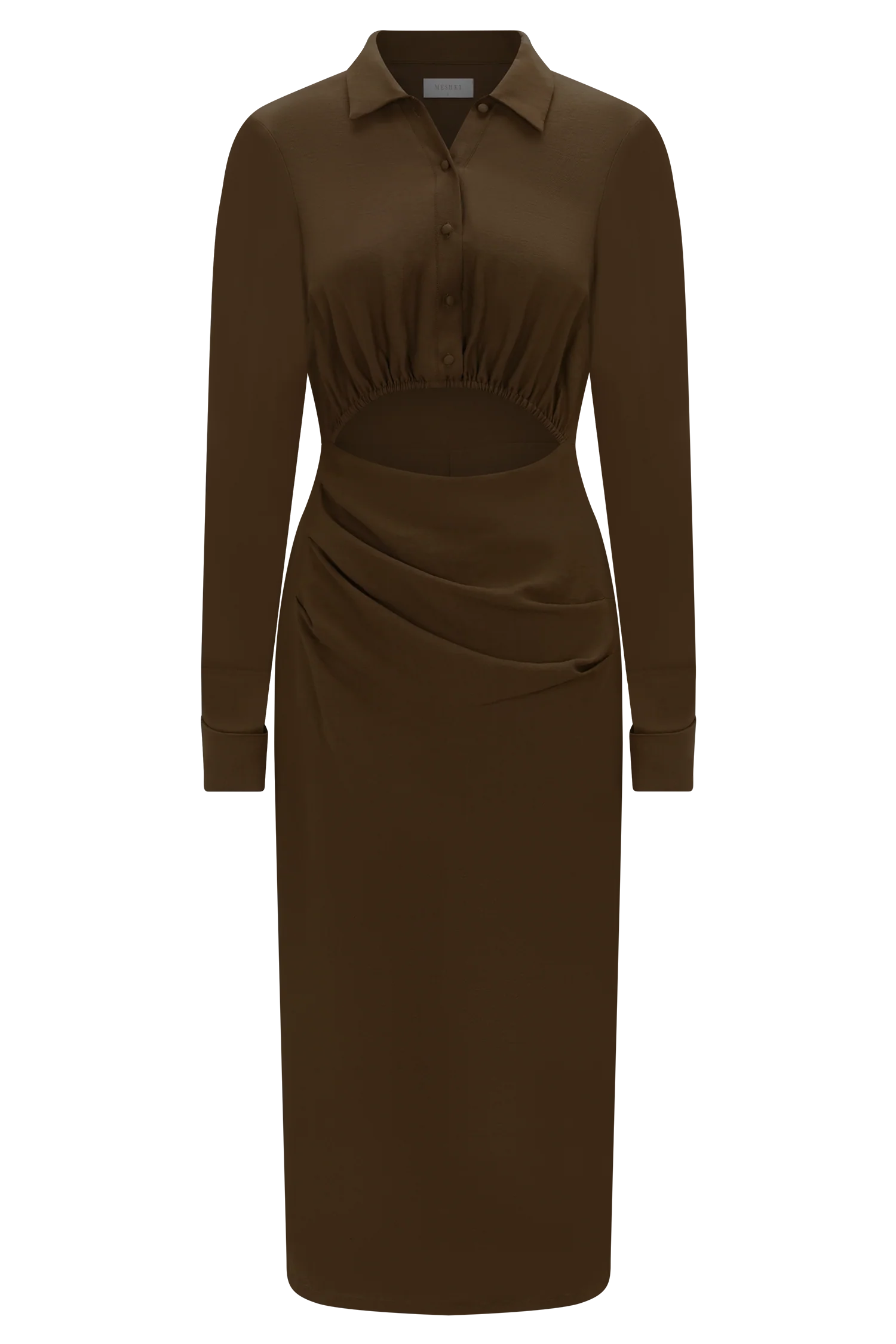 Cecilie Cut Out Shirt Midi Dress - Dark Chocolate - Image 9