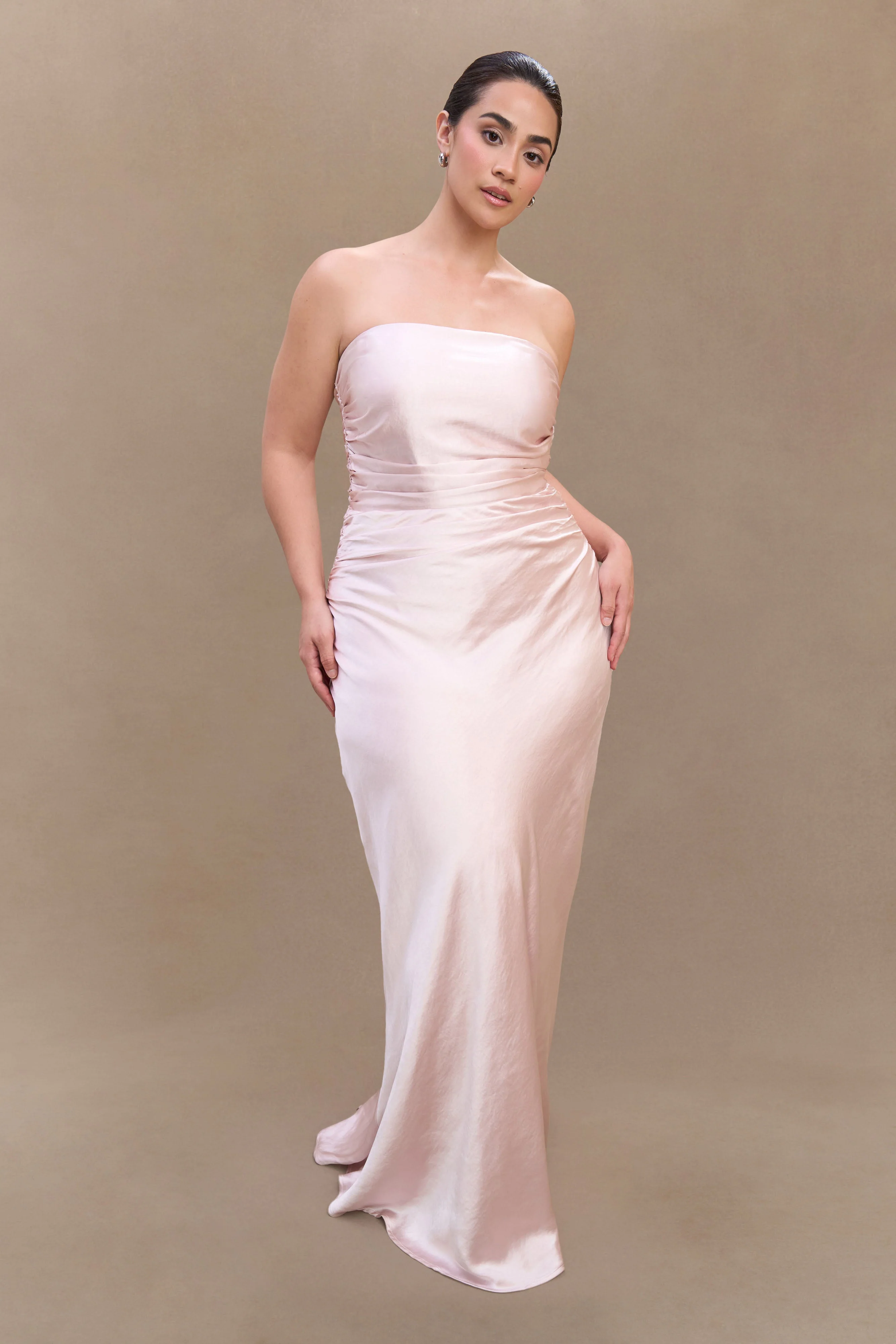 Cedar Strapless Satin Maxi Dress - Soft Pink - Image 7