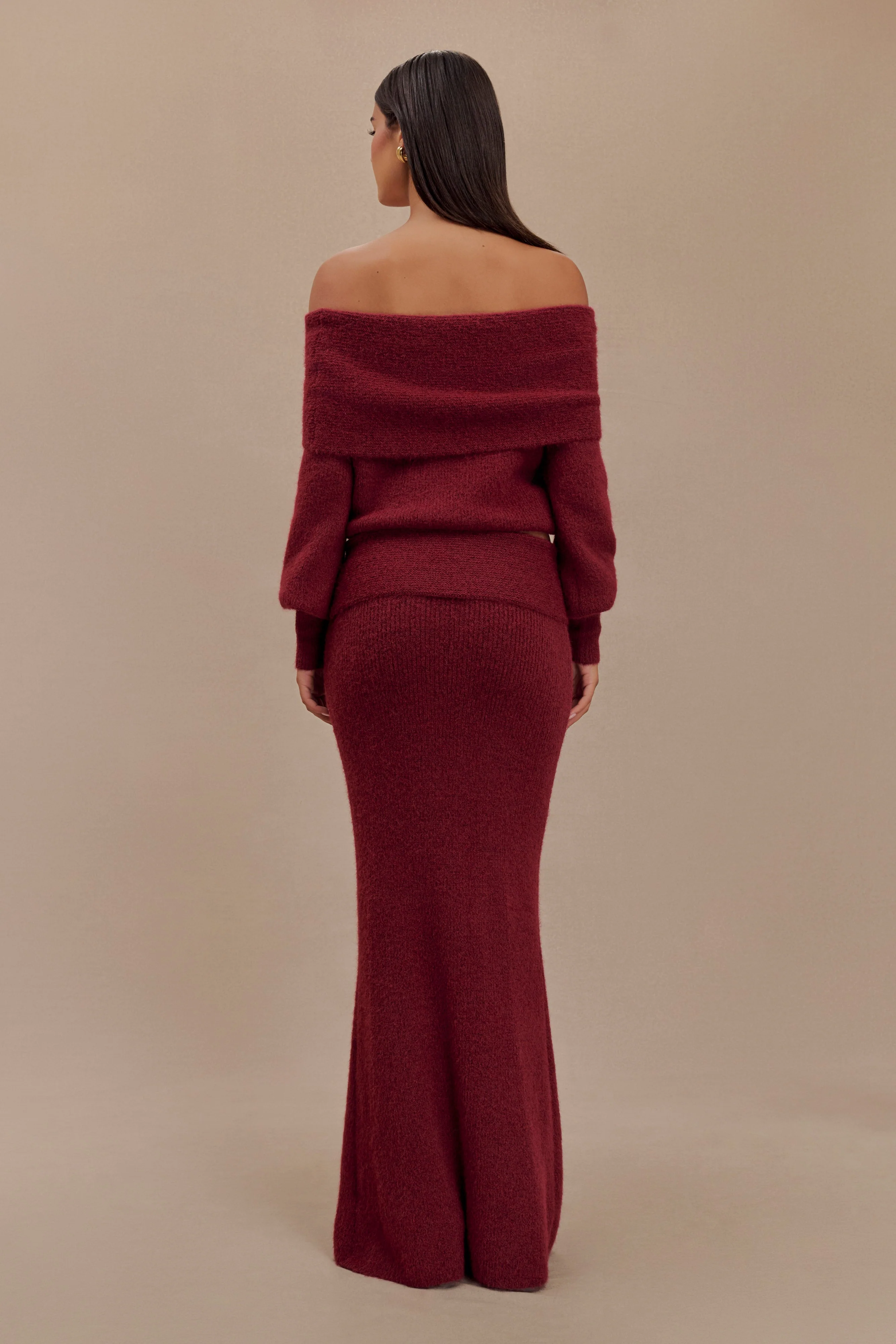 Charlotte Knit Maxi Skirt With Overlay - Merlot - Image 2