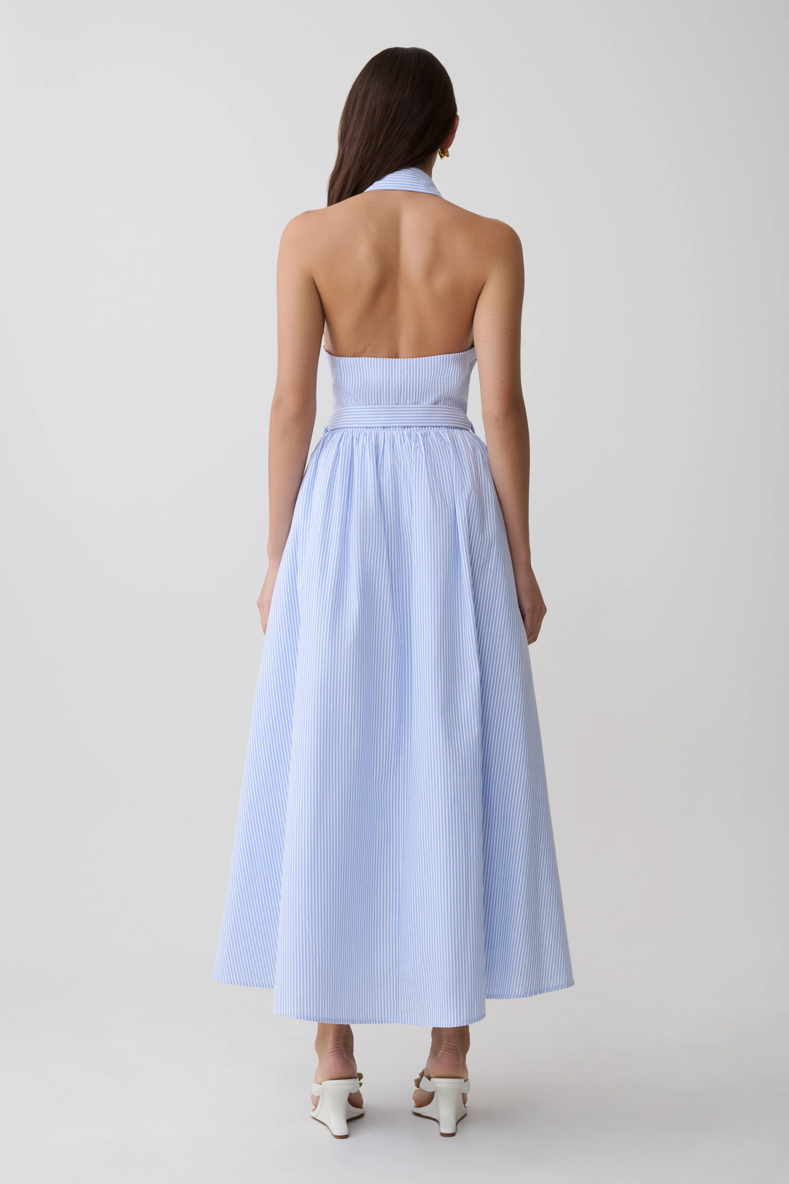 Cindy Collared Midi Dress - Blue Pinstripe - Image 2
