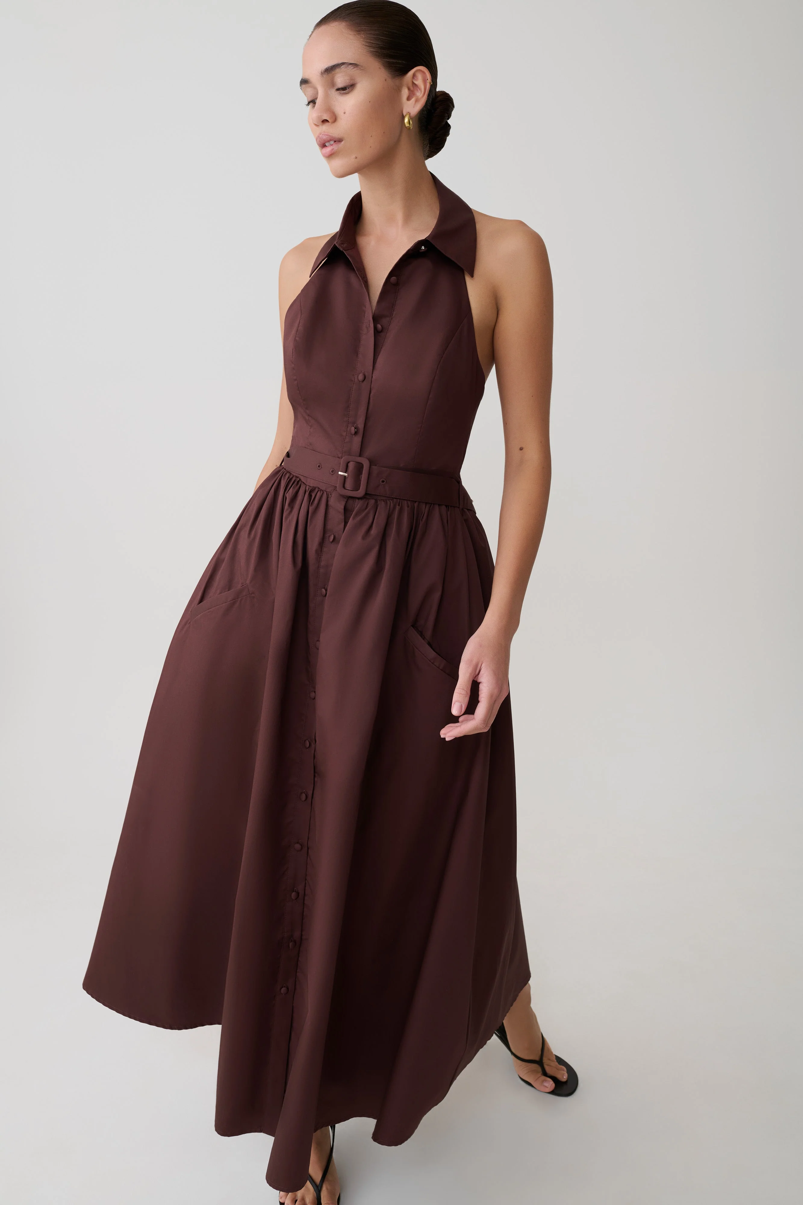 Cindy Collared Midi Dress - Chocolate - Image 5