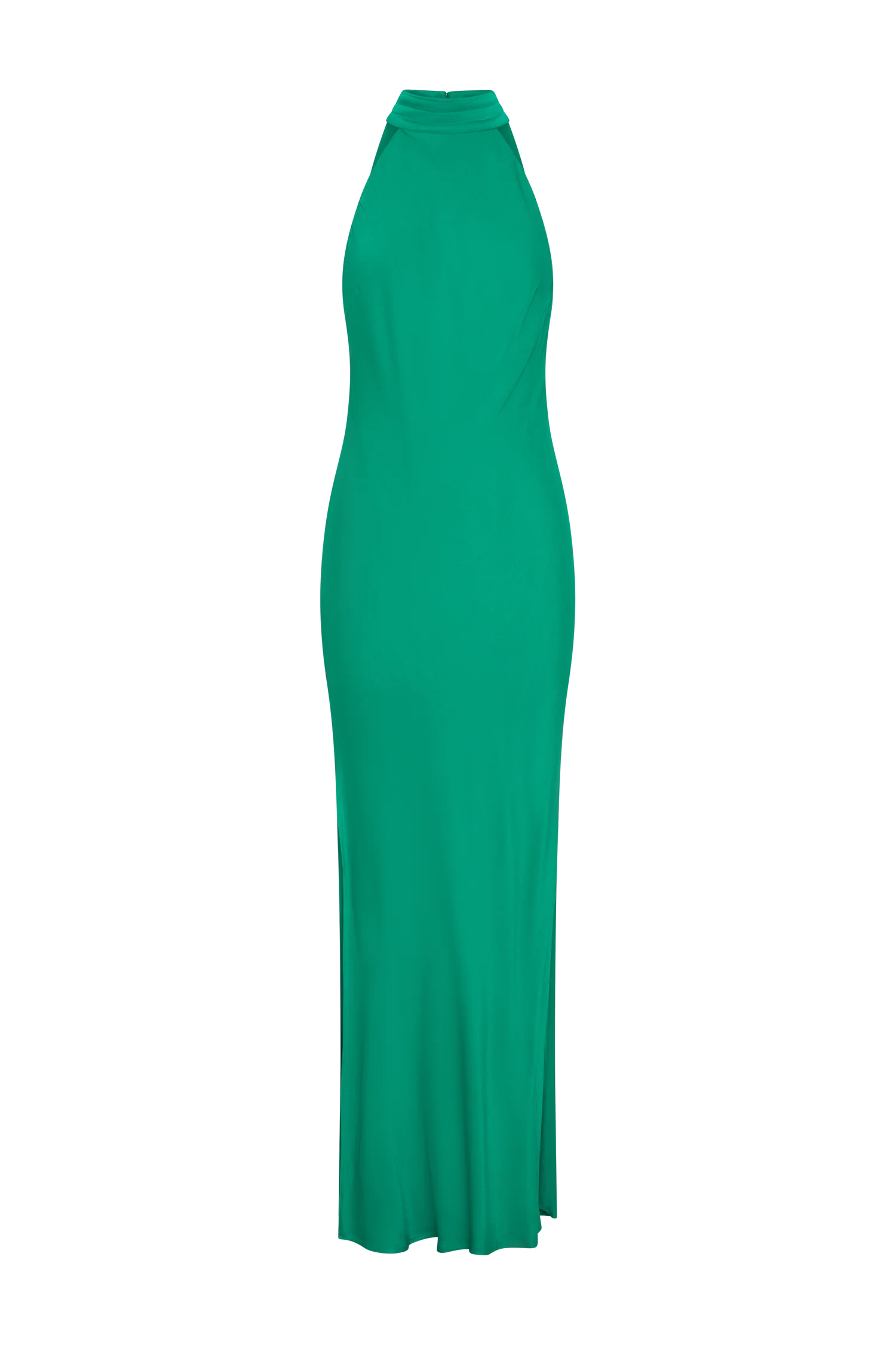 Claire Satin Drape Back Maxi Dress with Split - Green - Image 15