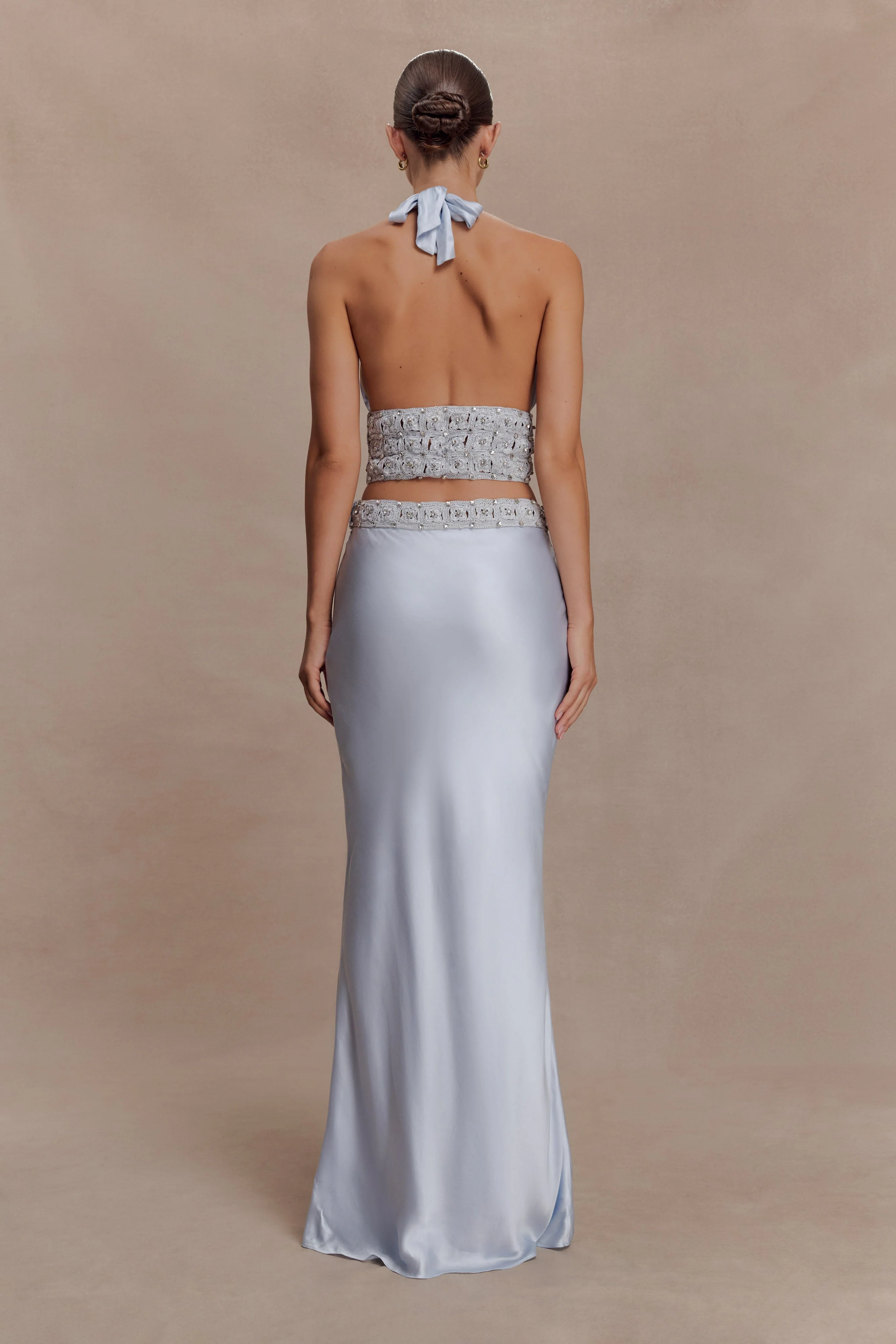 Clementine Chiffon Hand Beaded Maxi Skirt - Pale Blue - Image 2
