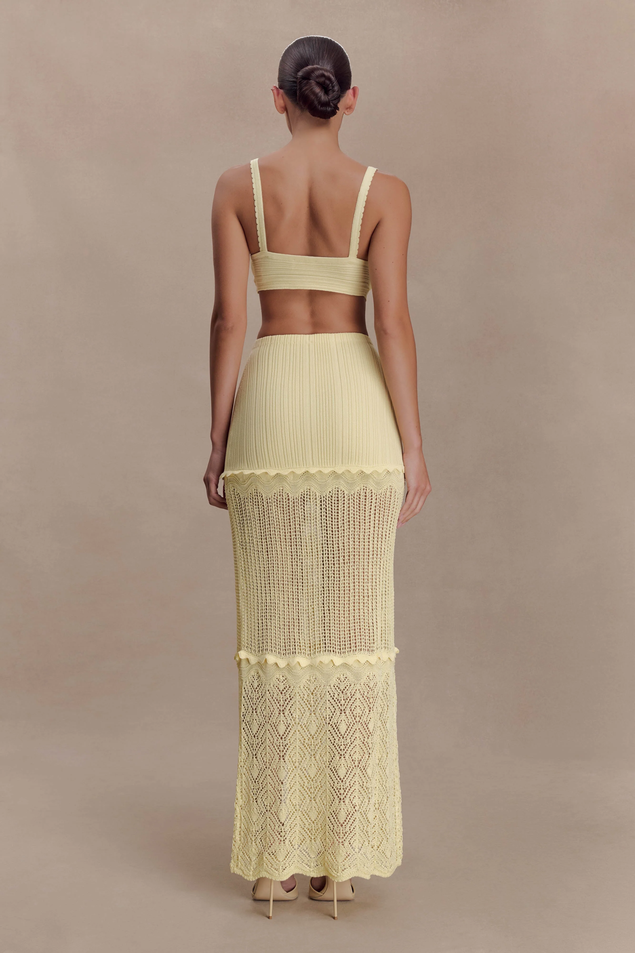 Coleene Pointelle Knit Maxi Skirt - Lemon - Image 2