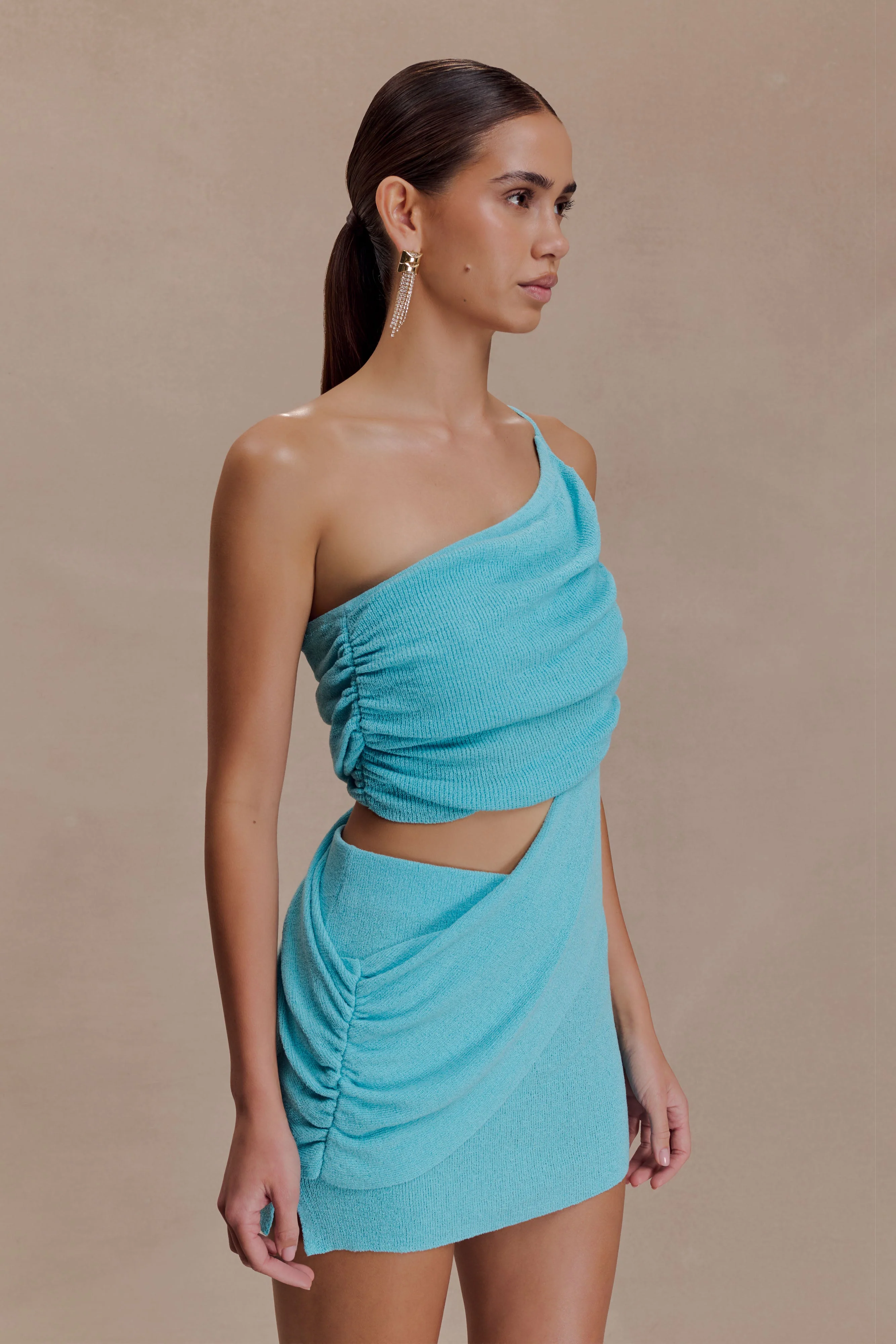 Corah Drape Knit Top - Cyan Blue - Image 2