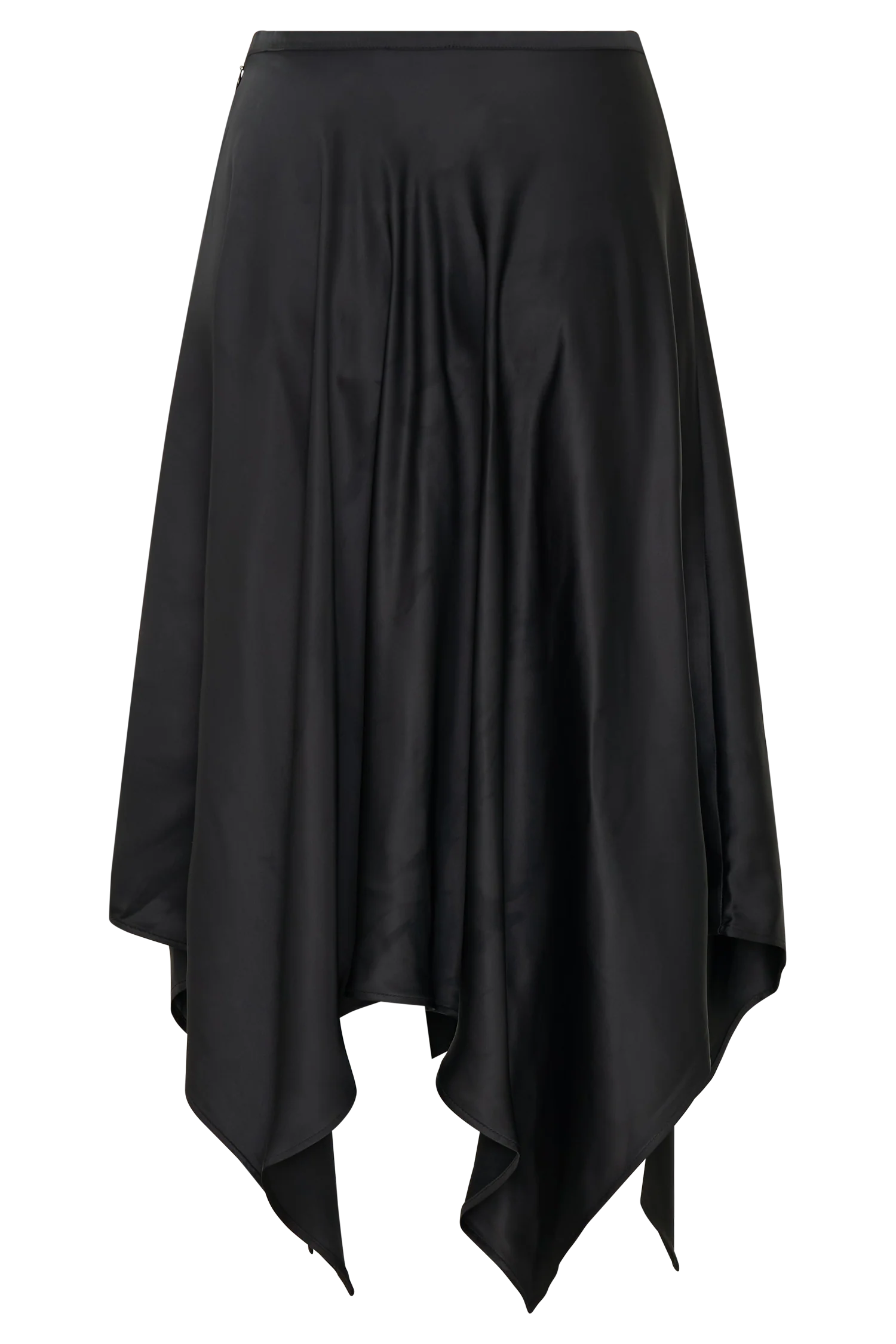 Coralie Asymmetric Satin Midi Skirt - Black - Image 15