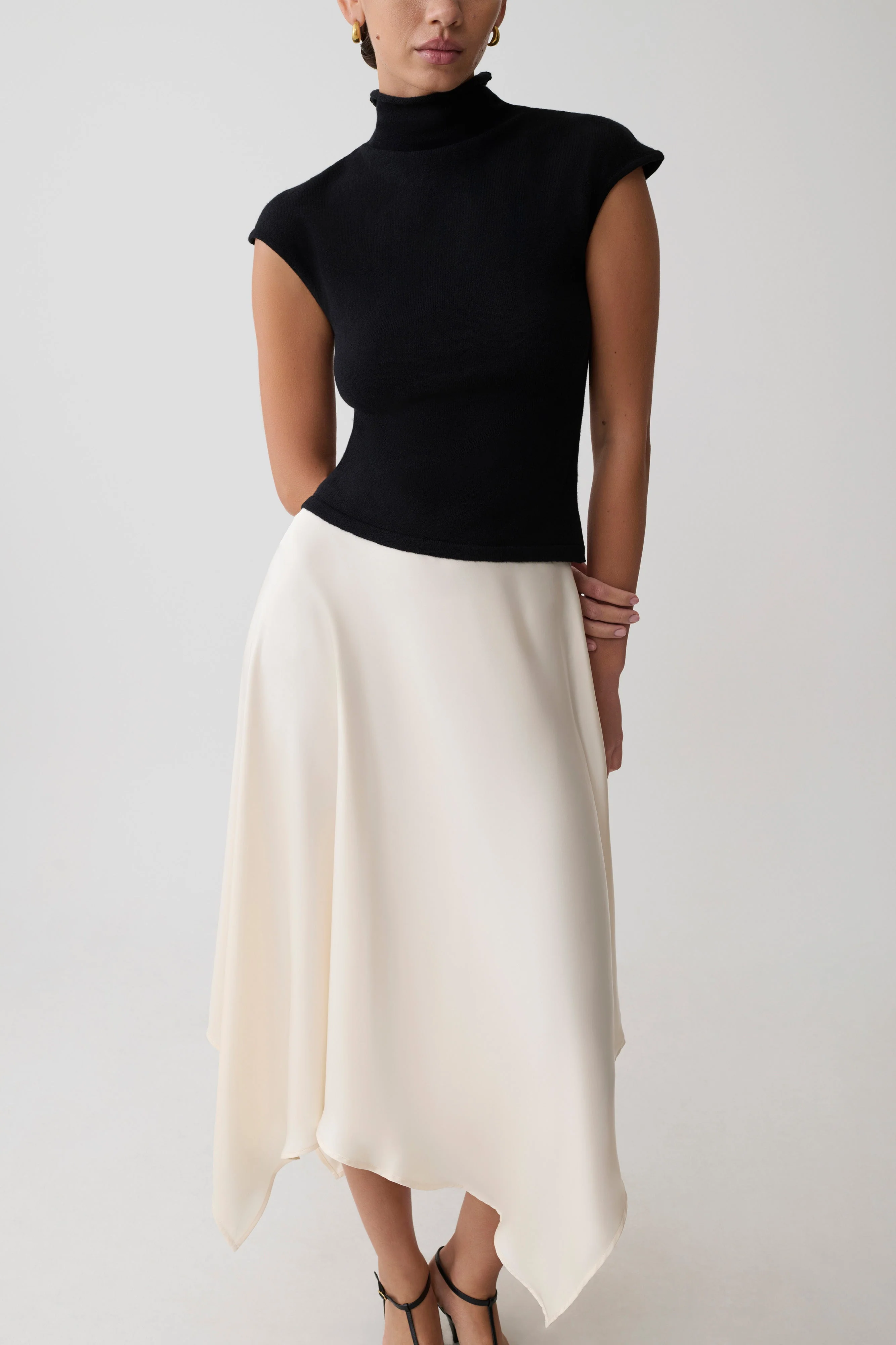 Coralie Asymmetric Satin Midi Skirt - Ivory - Image 4