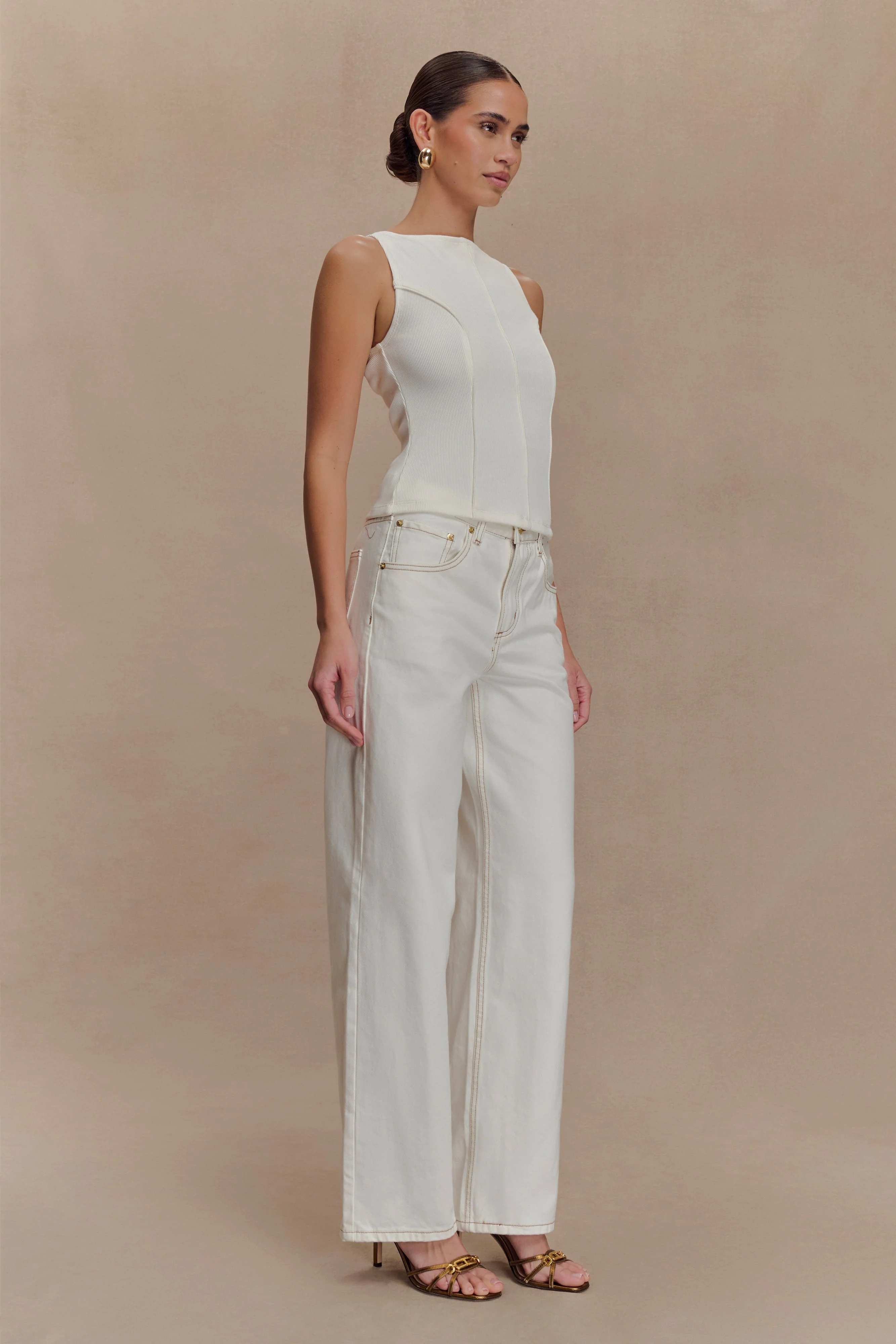 Coraline Panelled Sleeveless Top - White - Image 4