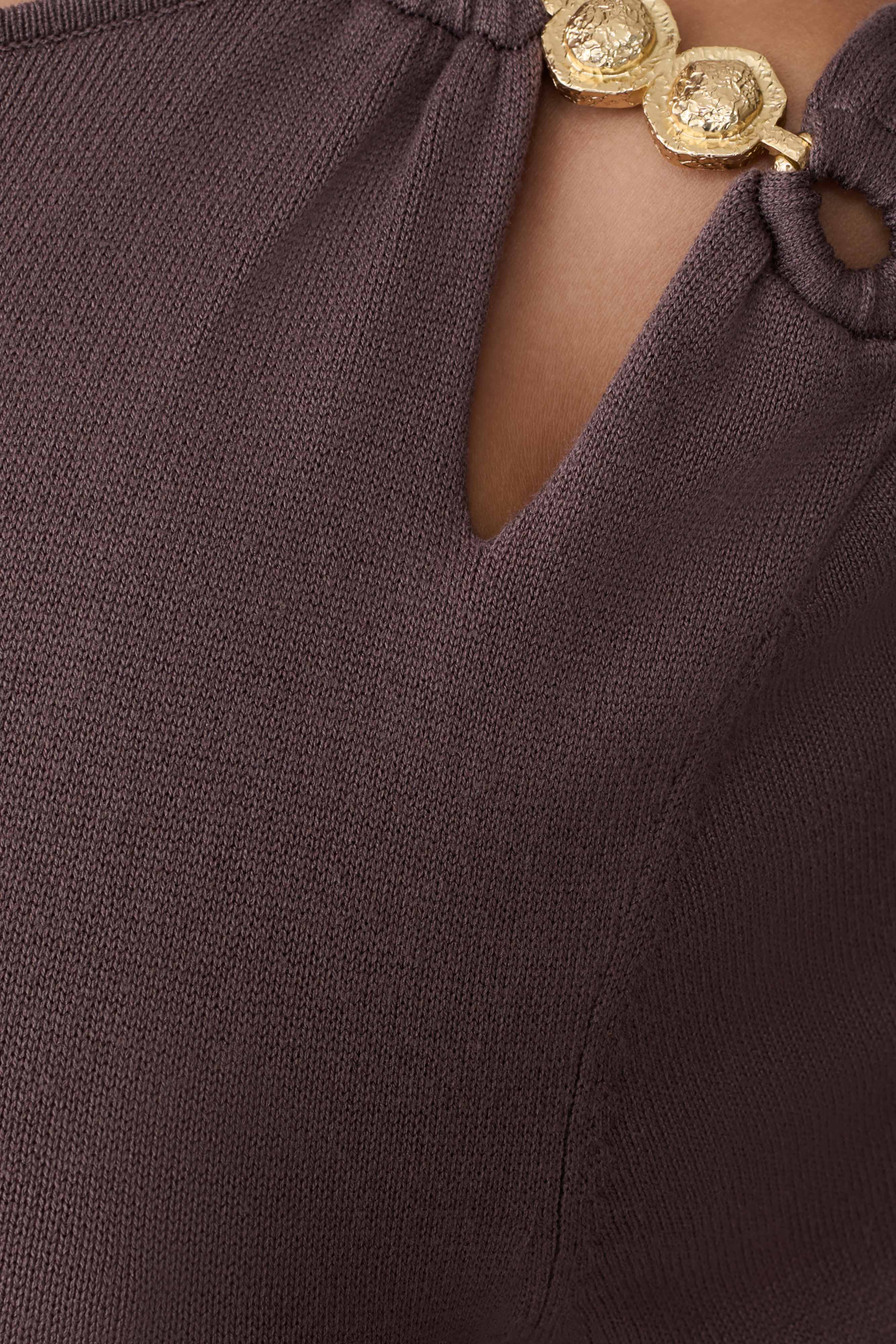 Cresida Knit Long Sleeve Mini Dress With Hardware - Peppercorn - Image 6