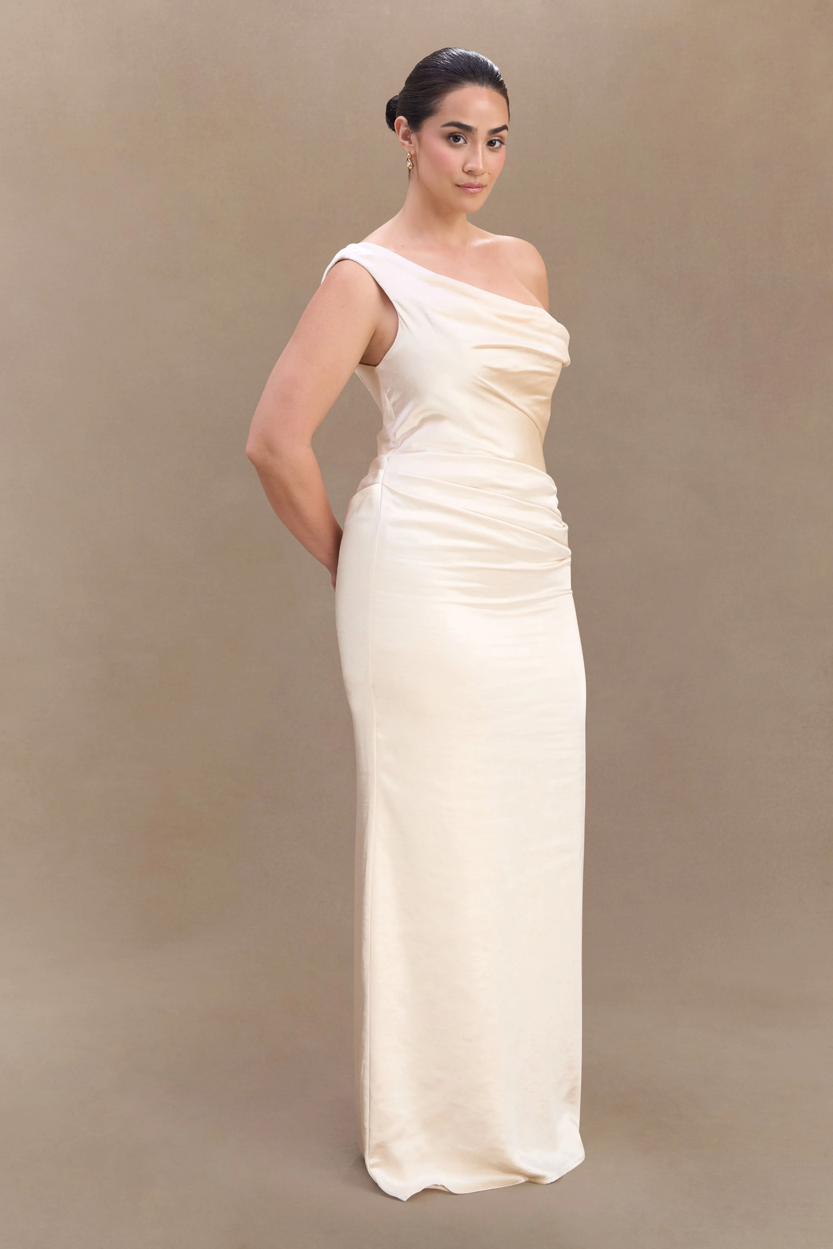 Dalia Off Shoulder Satin Maxi Dress - Blush Gold - Image 4