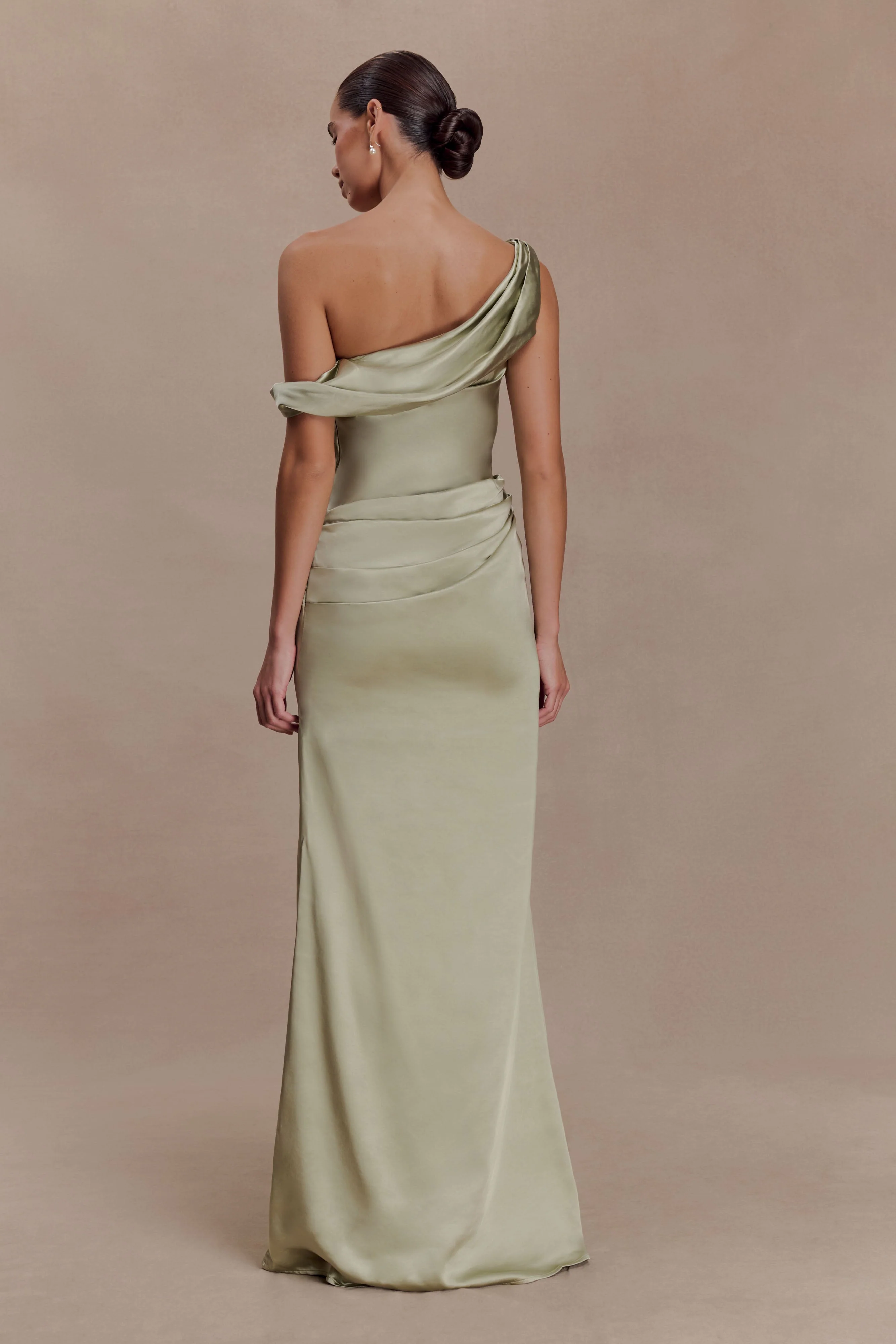 Dalia Off Shoulder Satin Maxi Dress - Sage - Image 2