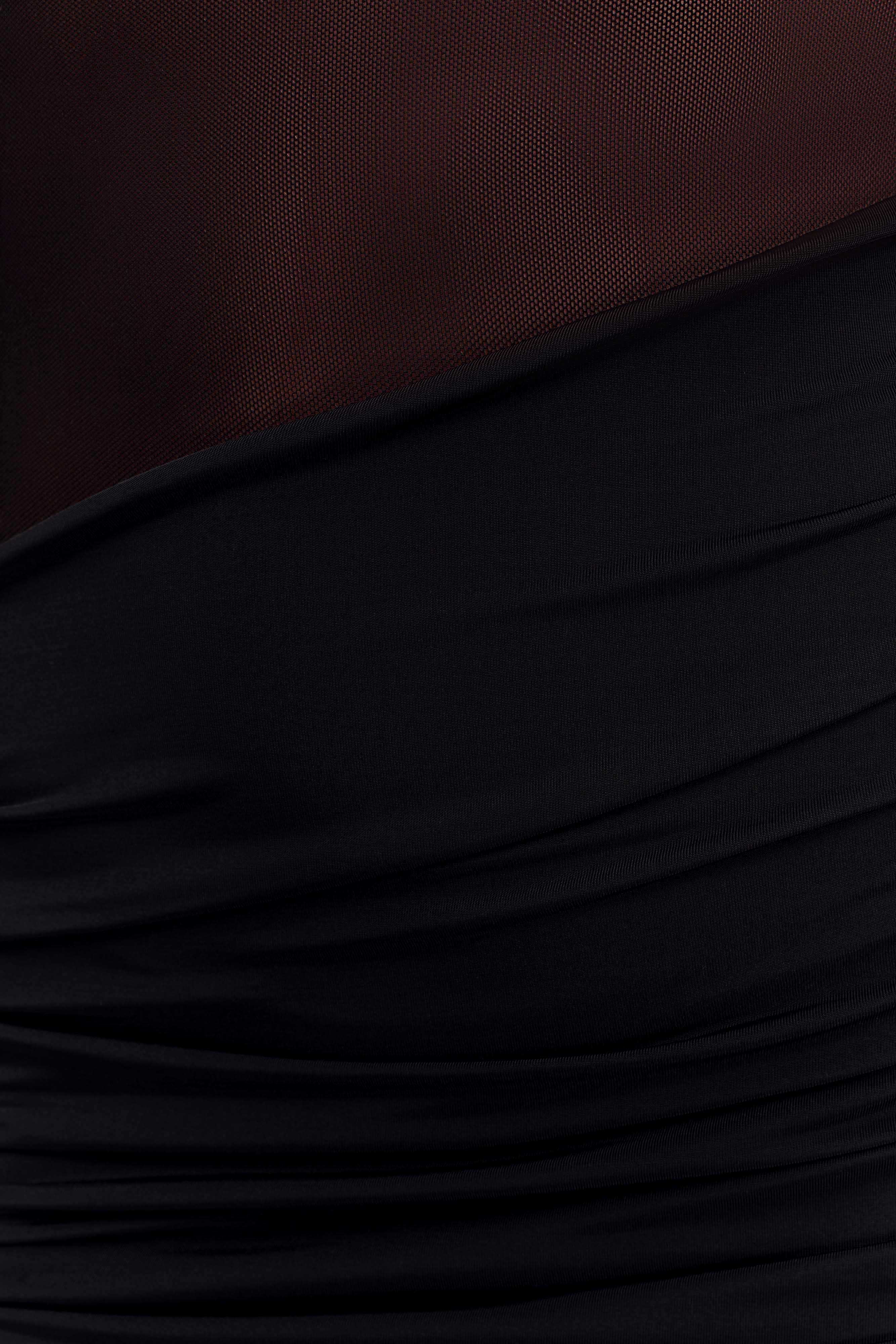 Dallas One Shoulder Mesh Maxi Dress - Black - Image 5