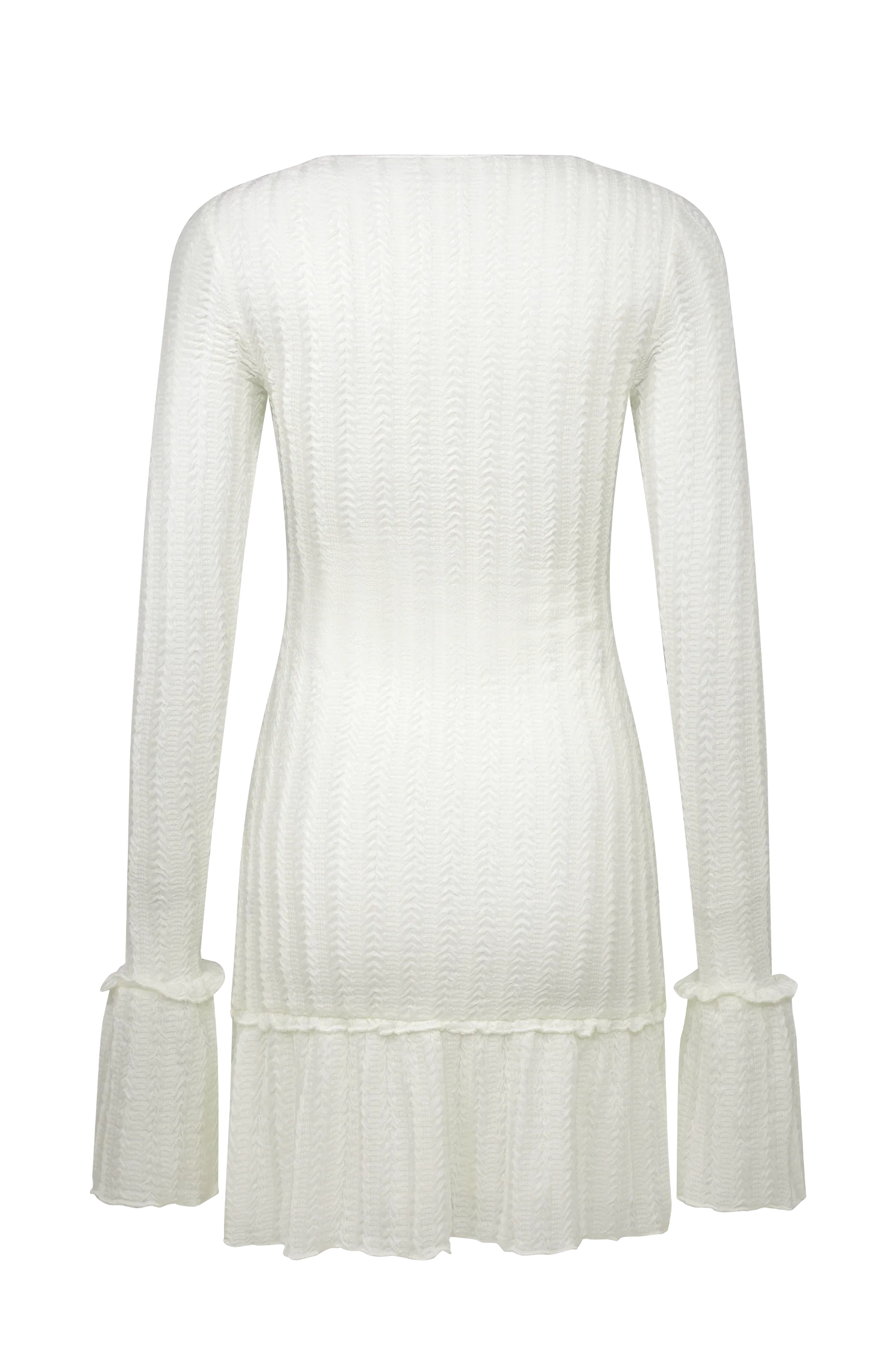 Daphne Pointelle Long Sleeve Mini Dress - Ivory - Image 8
