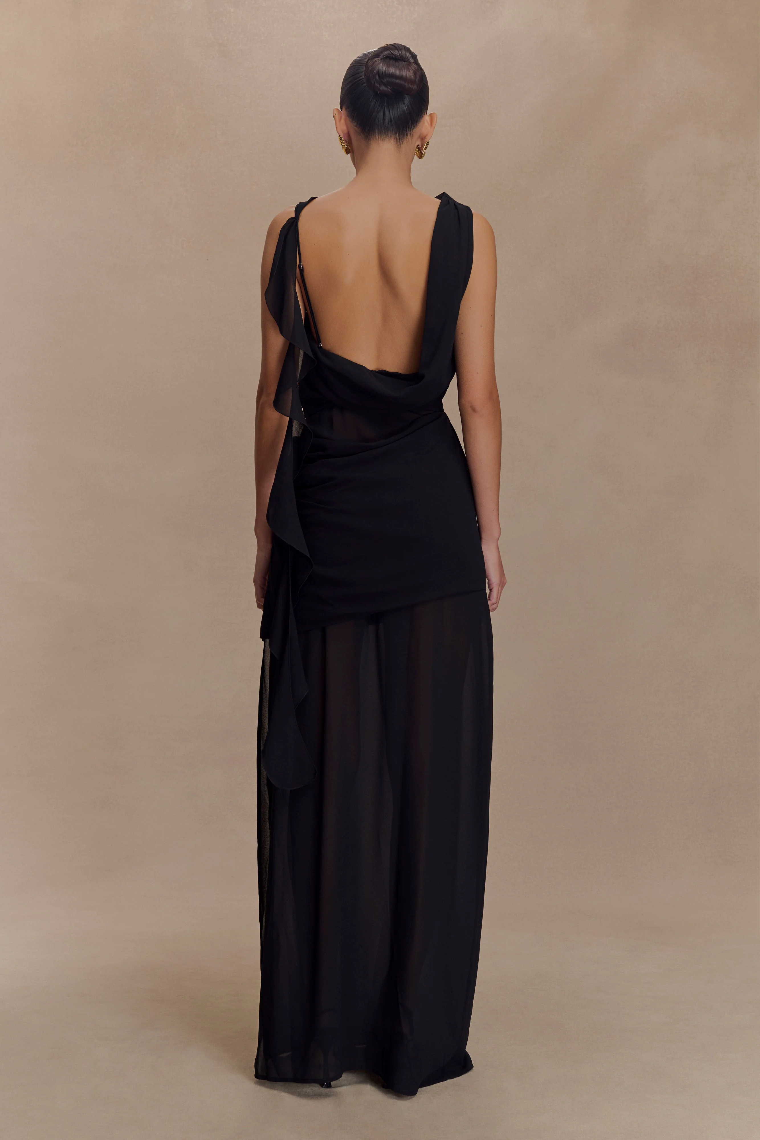 Daria Draped Chiffon Maxi Dress - Black - Image 3