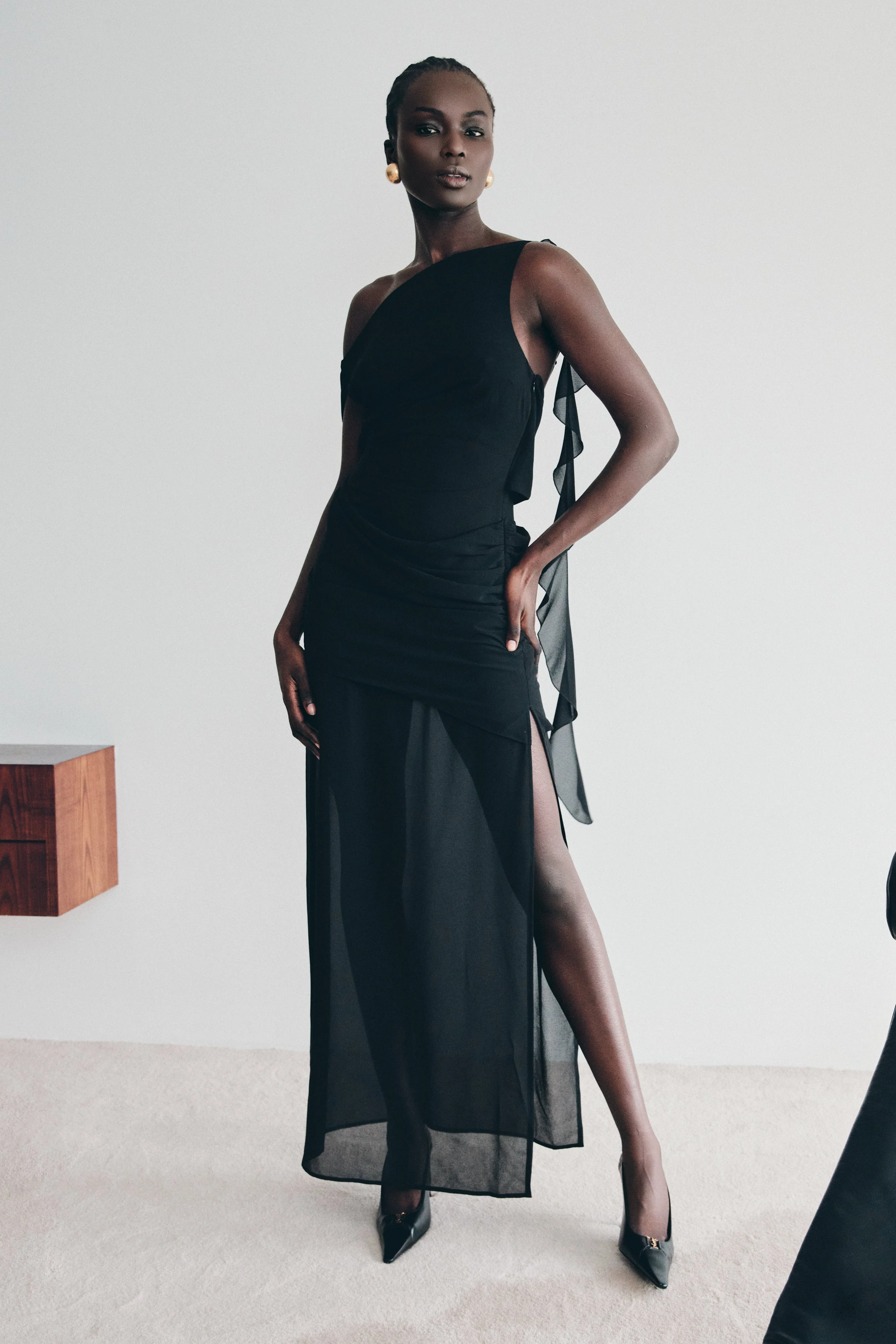 Daria Draped Chiffon Maxi Dress - Black - Image 7