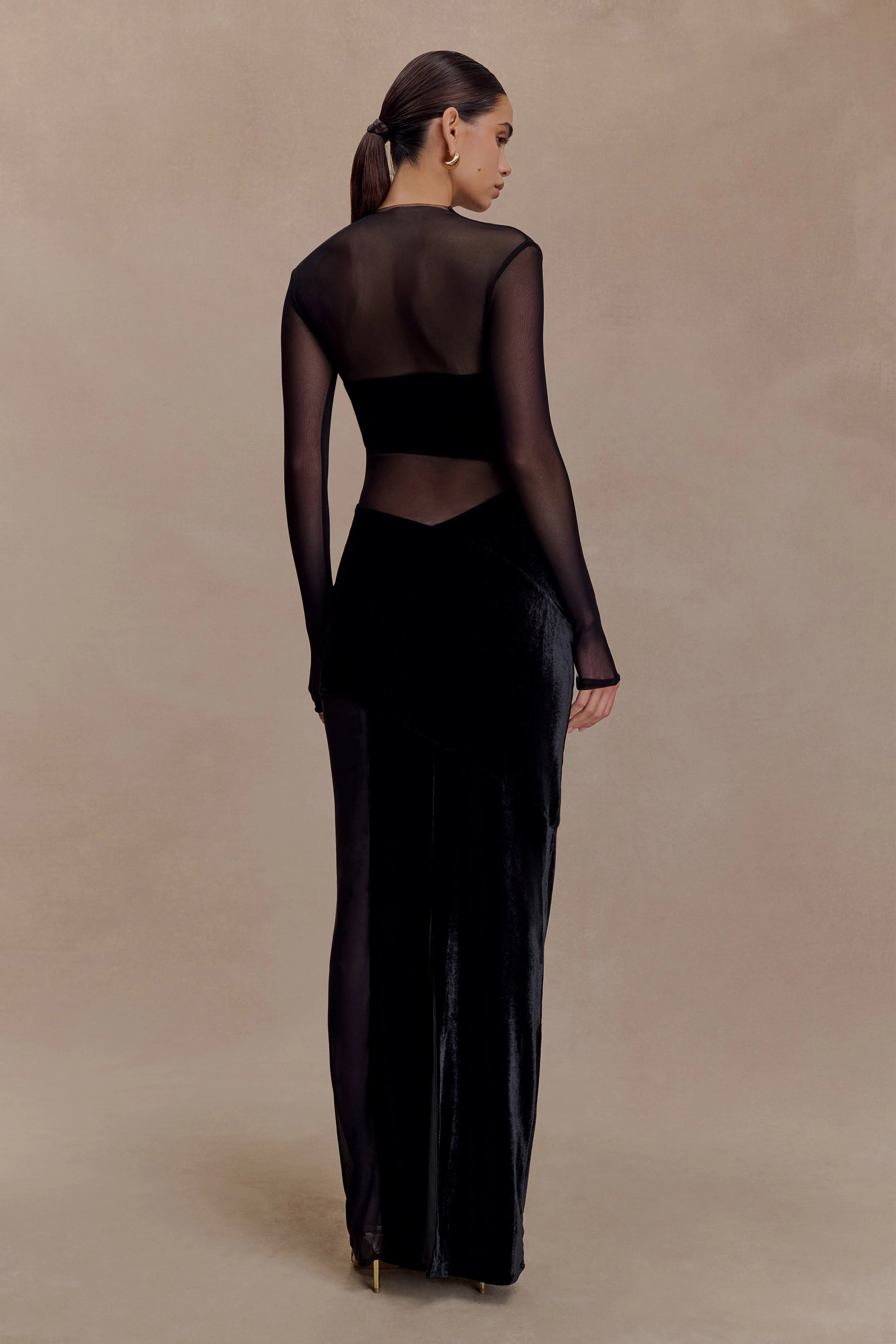 Davina Velvet And Mesh Maxi Dress - Black - Image 2