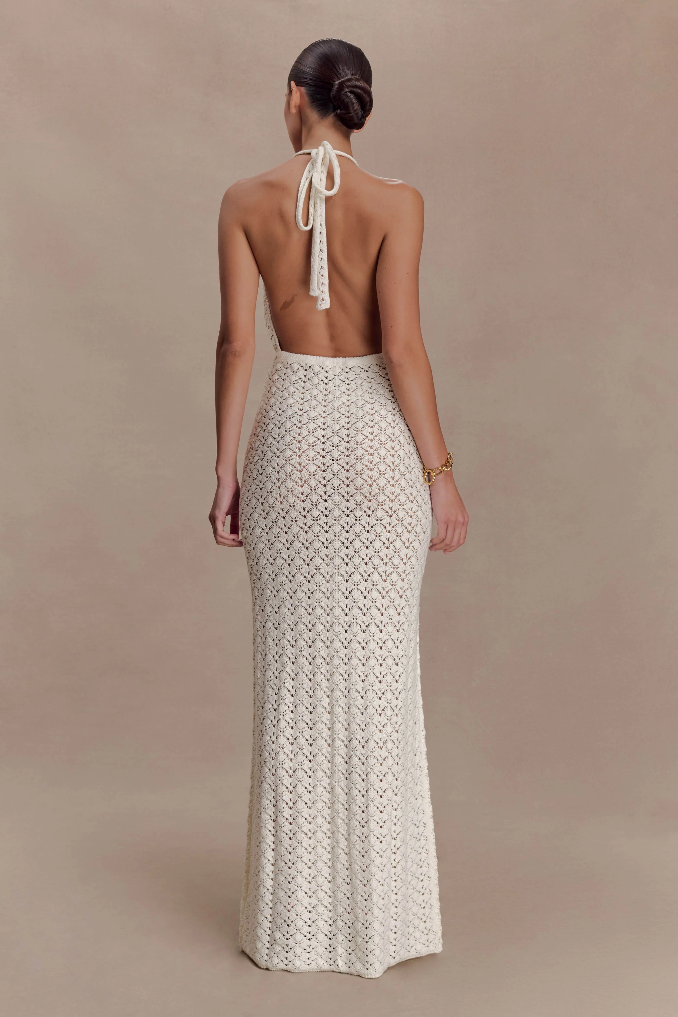 Deeliah Halterneck Crochet Maxi Dress - Ivory - Image 2