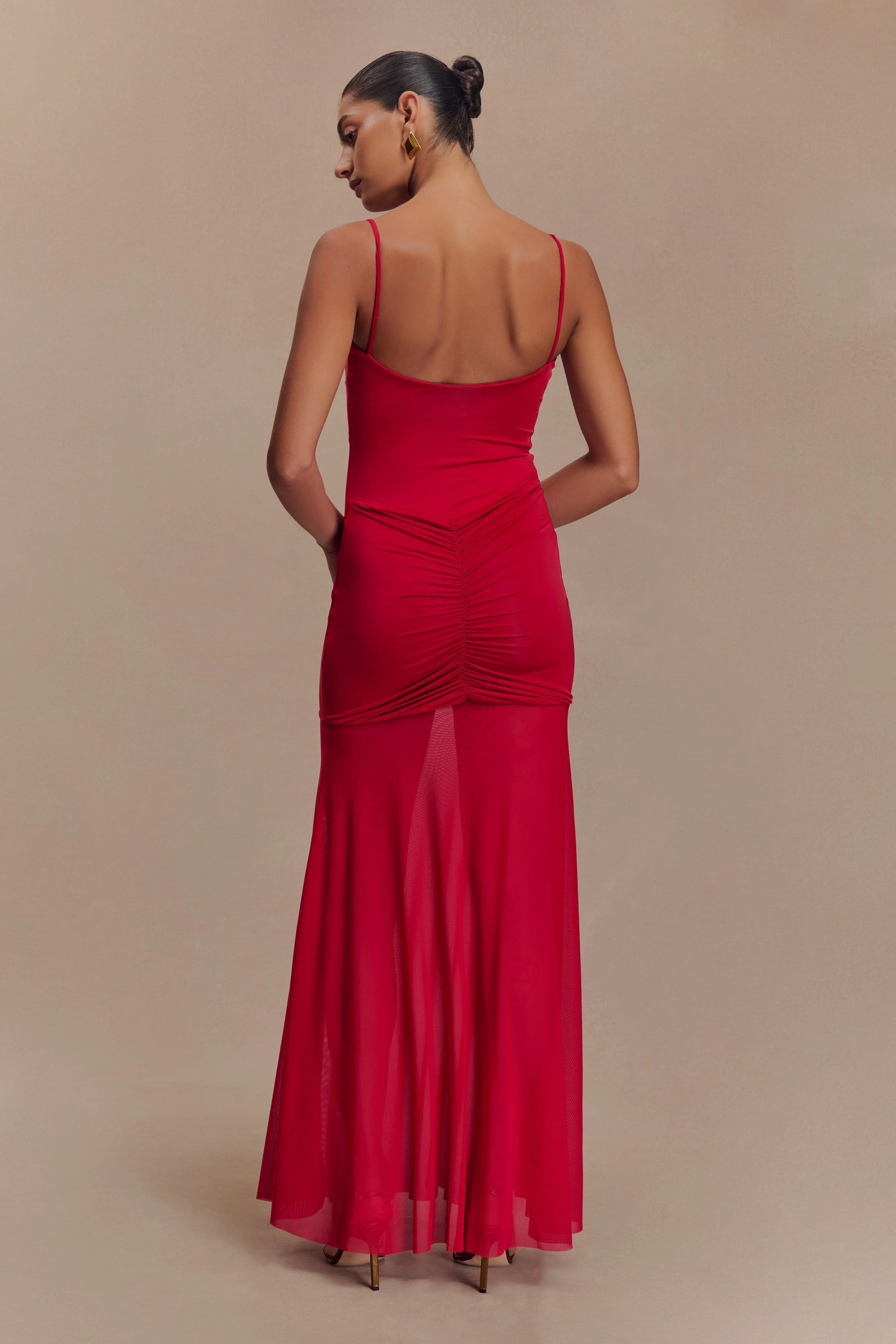 Delaney Slinky And Mesh Maxi Dress - Red - Image 2
