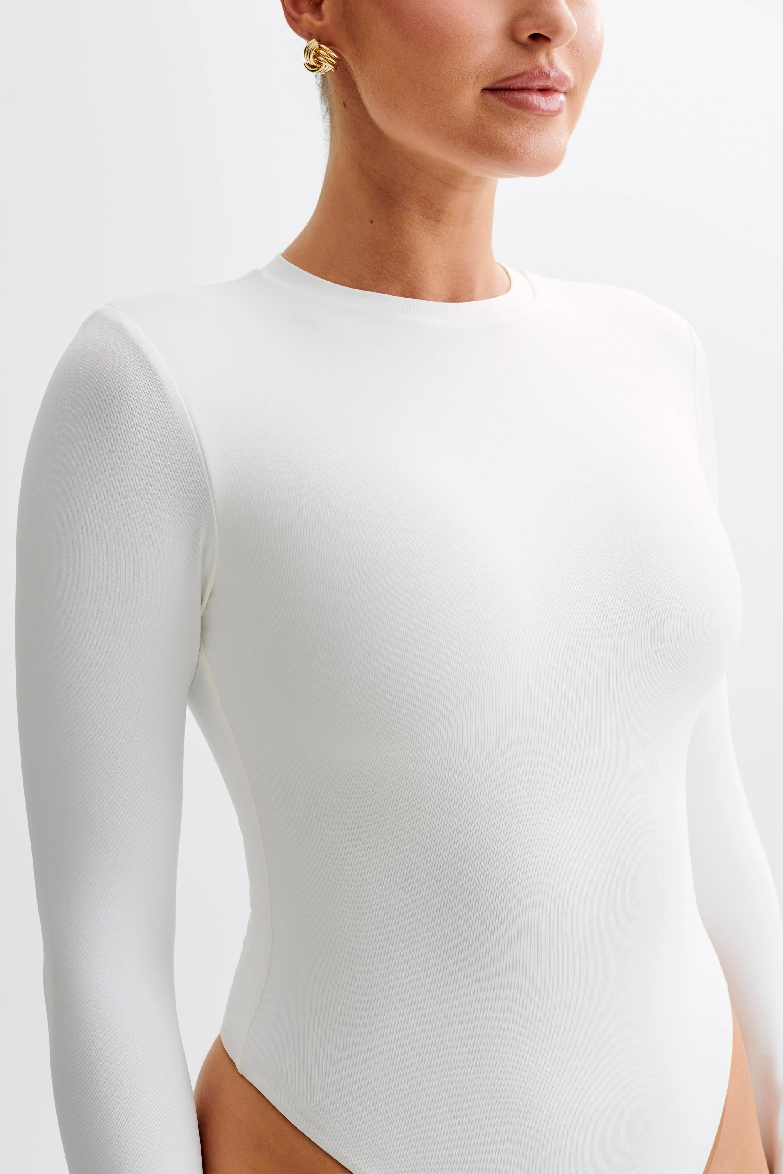 Delilah Long Sleeve Crew Neck Bodysuit - White - Image 3